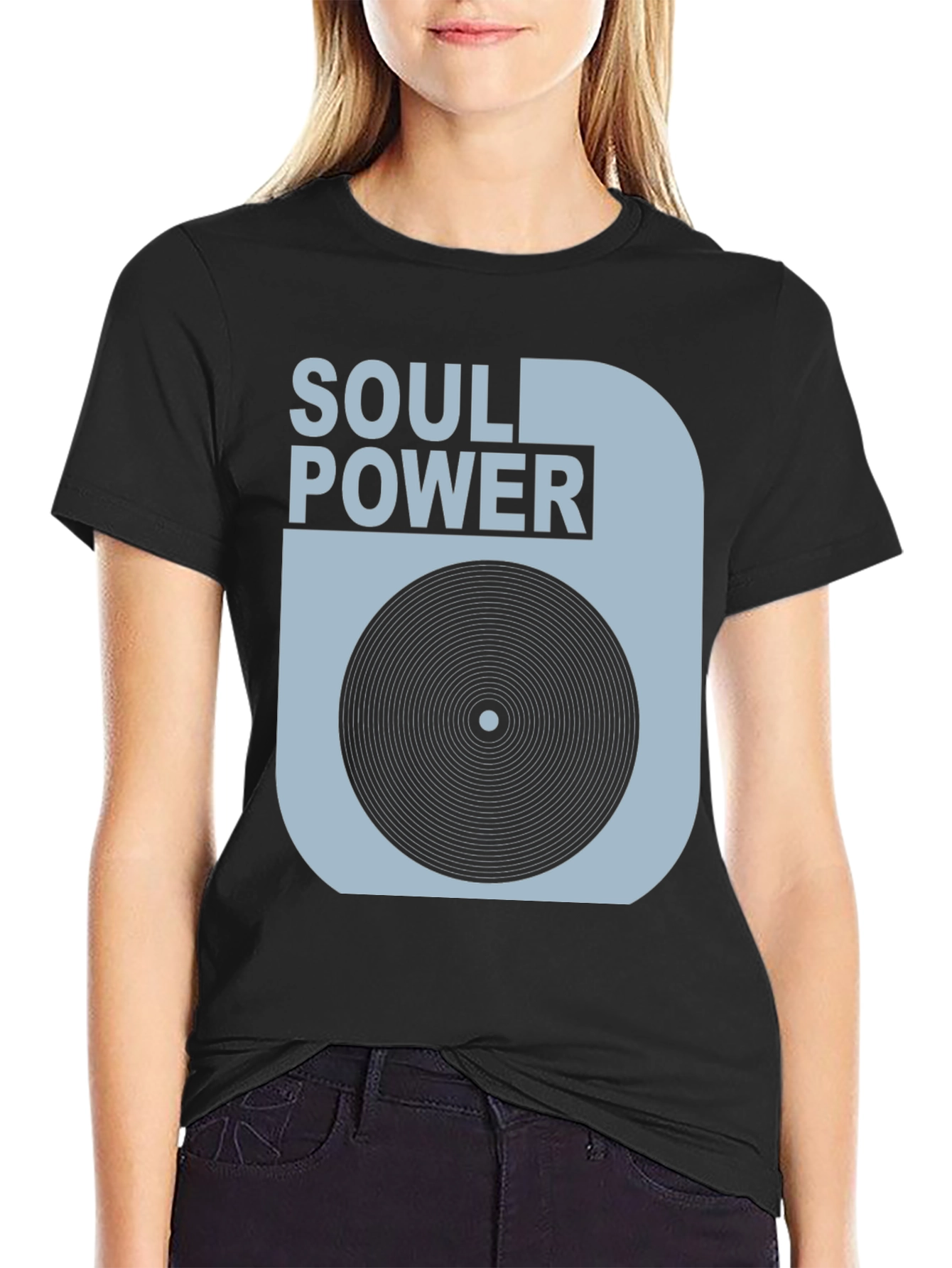 Black Soul Power Graphic Tee - Vintage Record Design view 2