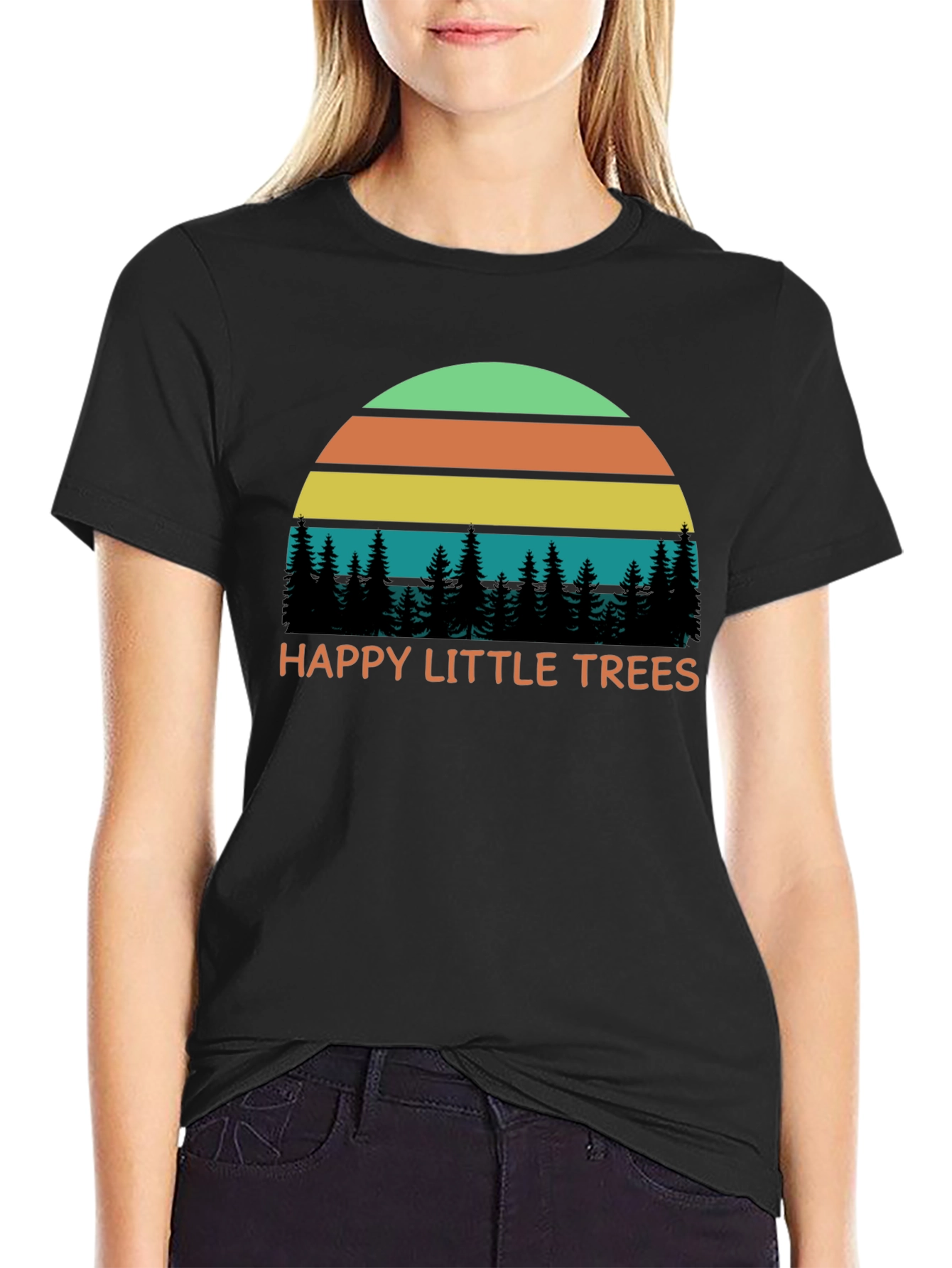 Black Happy Little Trees Retro T-Shirt view 2