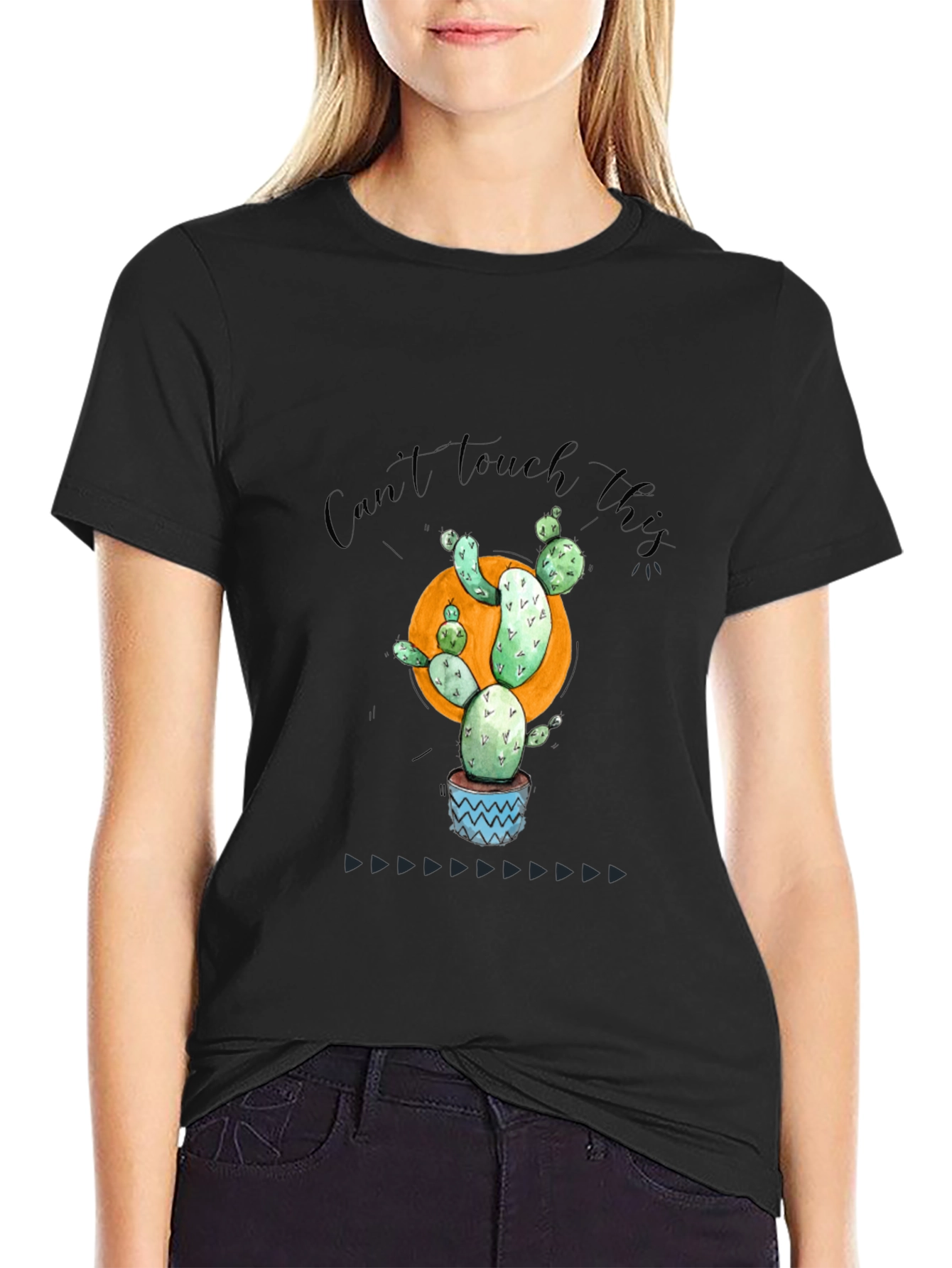 Black Cactus Graphic T-Shirt - "Can't Touch This" Fun Design view 2