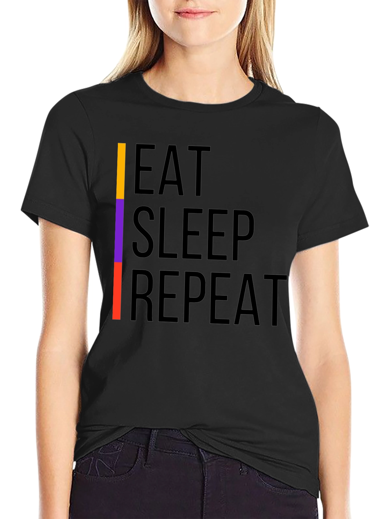 Black Eat Sleep Repeat Graphic Tee - Black Crew Neck view 2