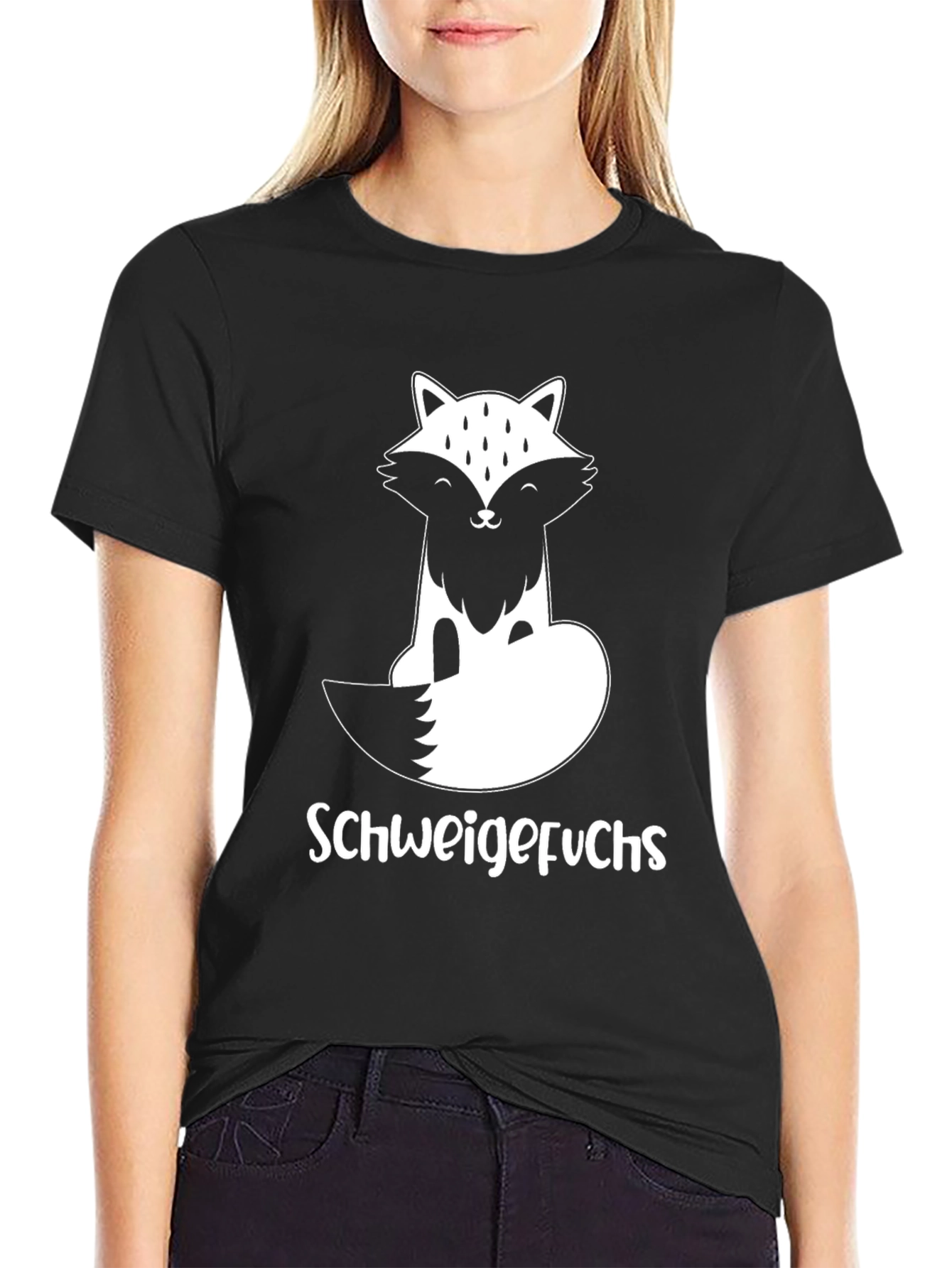 Black Schweigefuchs Graphic T-Shirt - Fox Design view 2