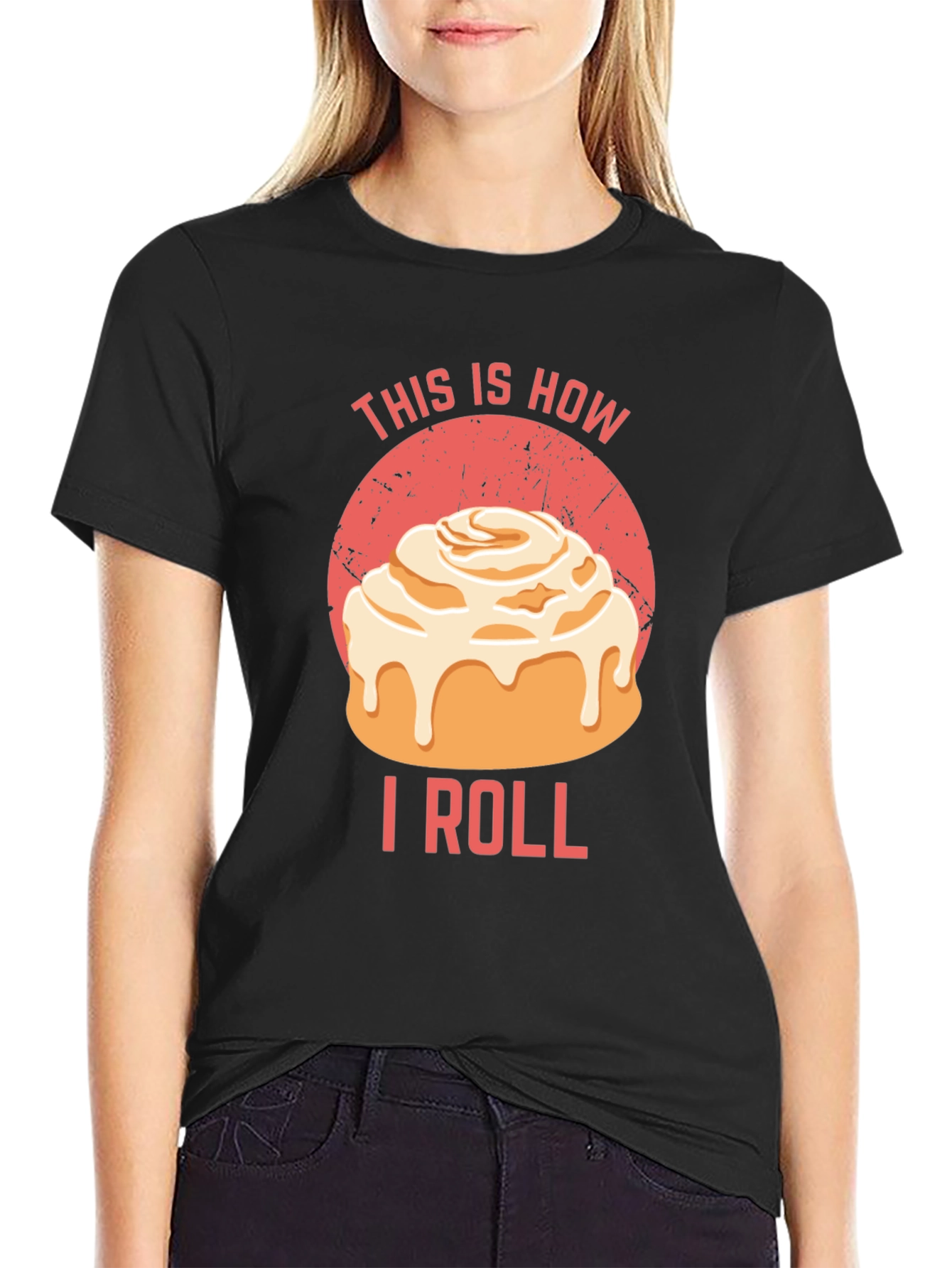 Black This Is How I Roll Cinnamon Roll T-Shirt view 2