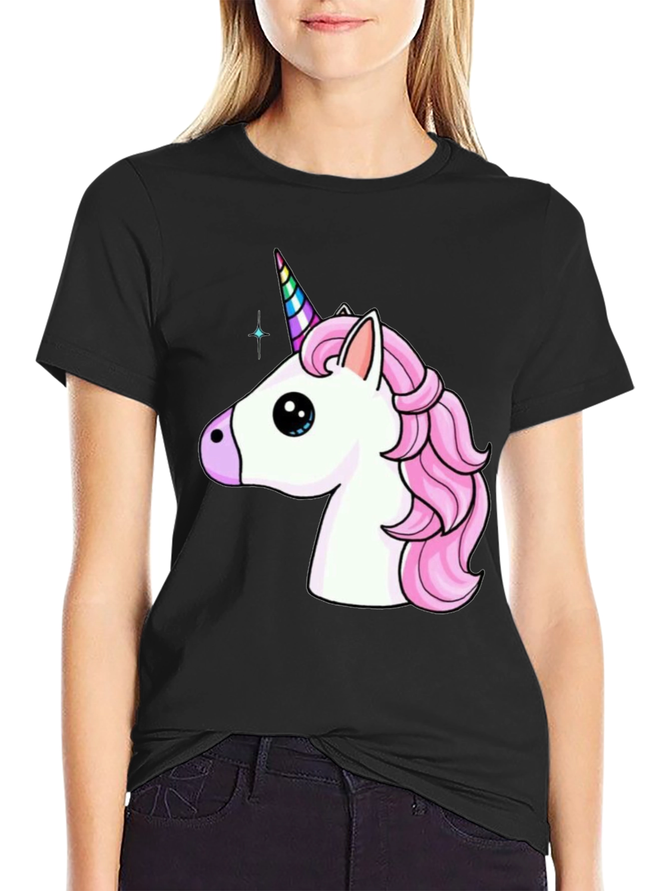 Black Unicorn Graphic Tee - Black Cotton T-Shirt view 2