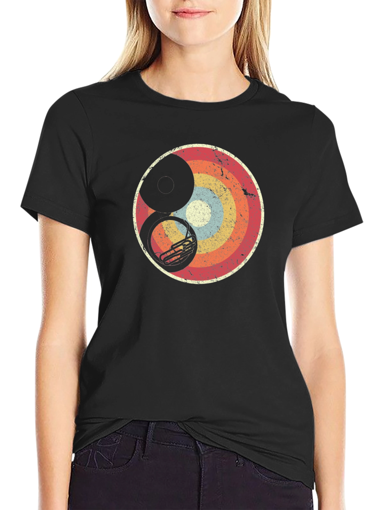 Black Retro Tuba Eclipse Graphic Tee view 2