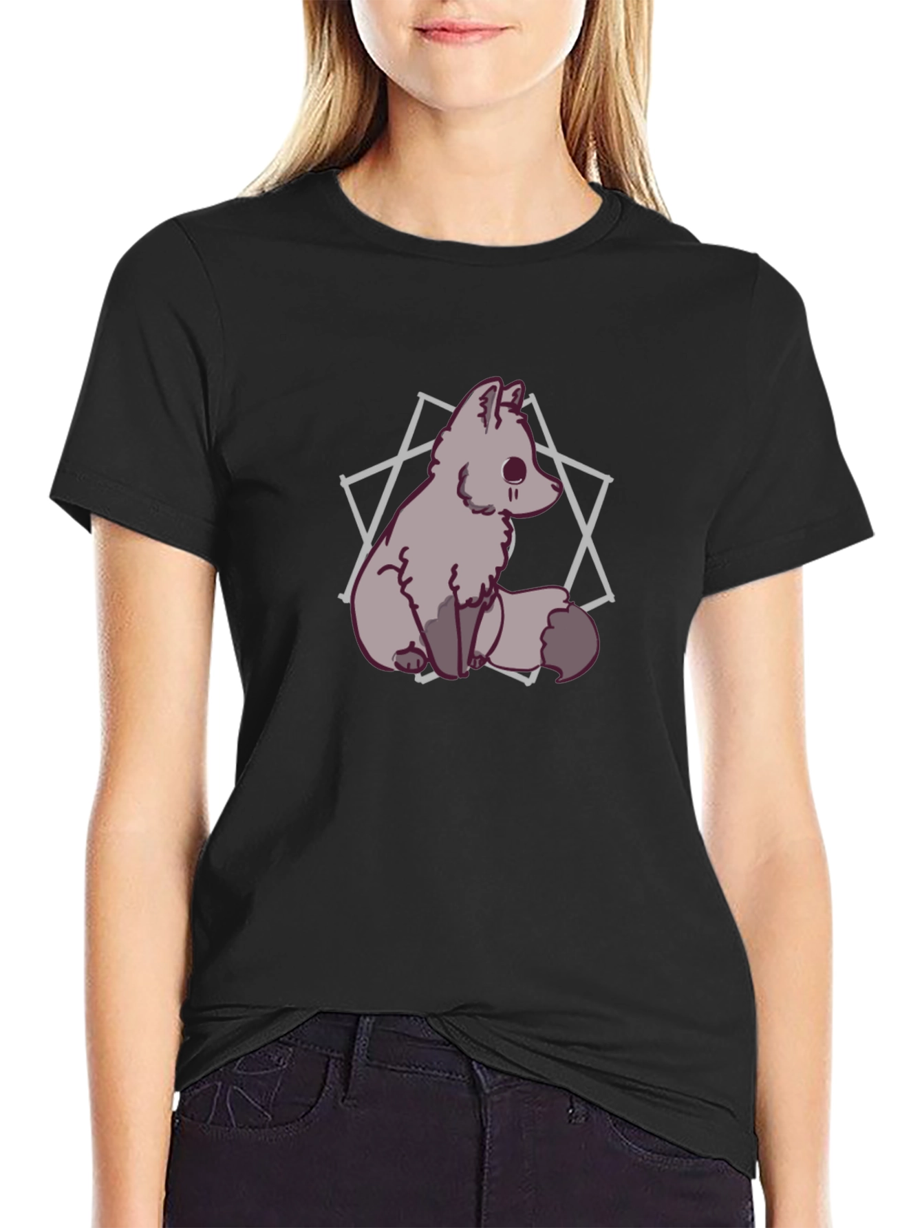 Black Cute Fox Graphic T-Shirt - Men's Black Tee view 2