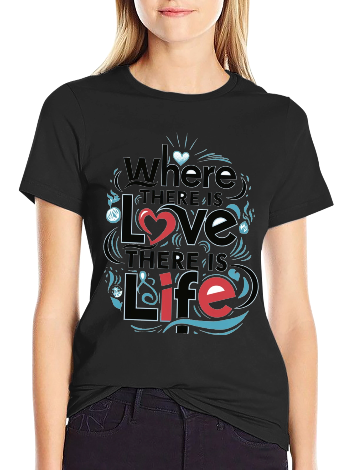 Black Inspirational 'Love & Life' Graphic T-Shirt view 2