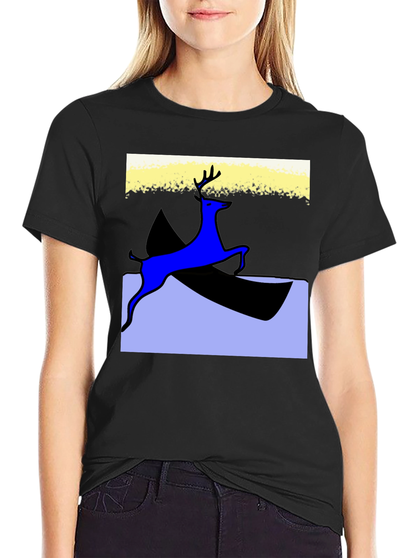 Black Deer Graphic Black T-Shirt - Unique Artistic Design view 2