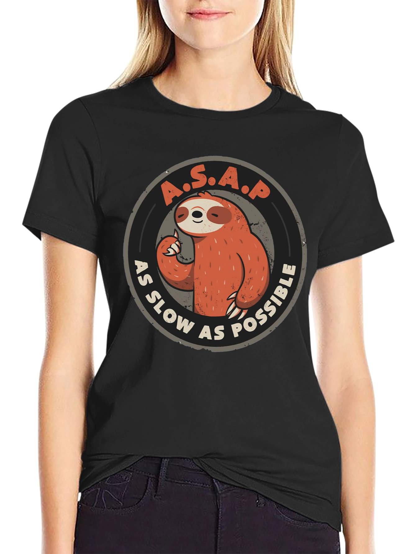 Black Funny Sloth A.S.A.P. Graphic T-Shirt - As Slow As Possible Tee view 2