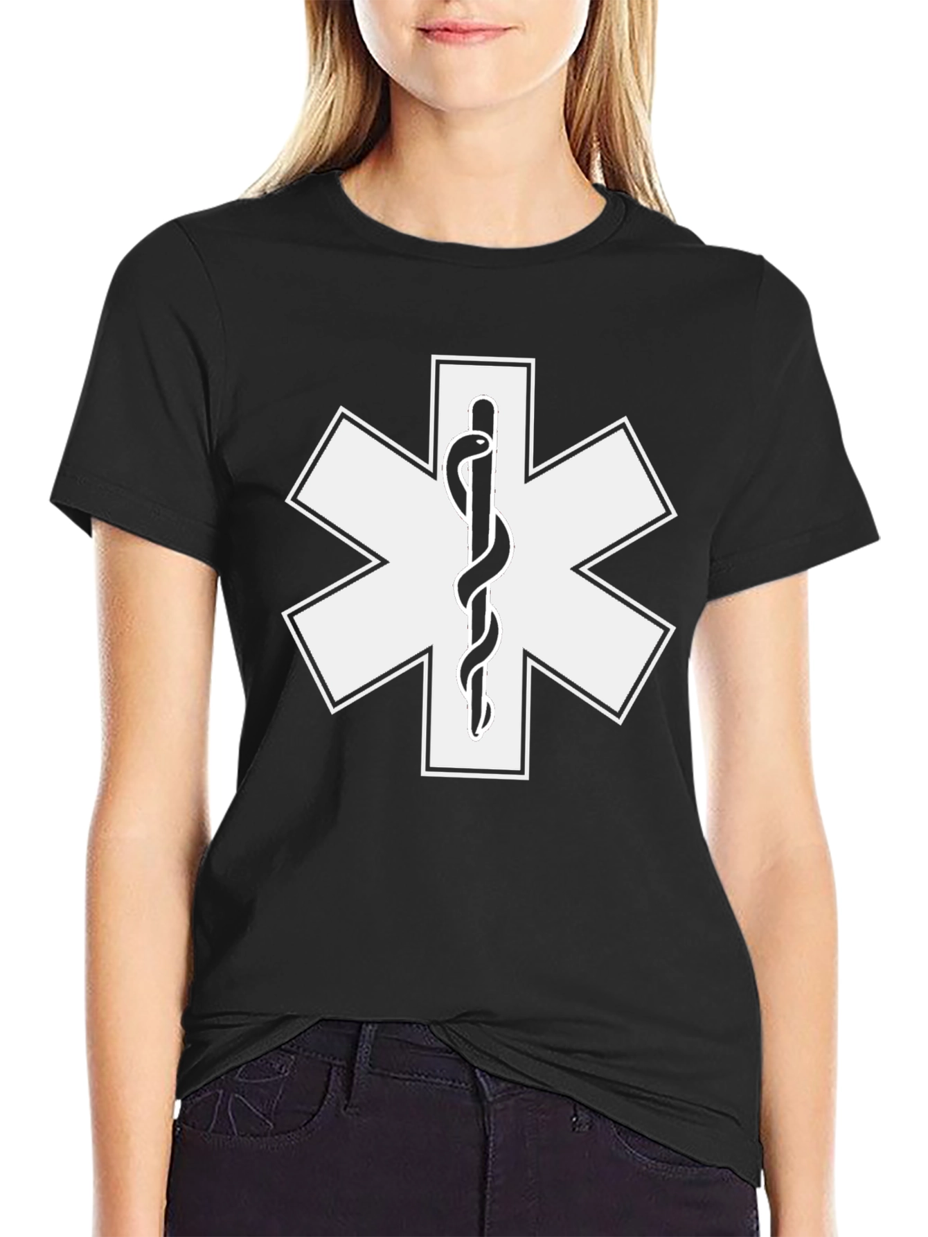 Black Star of Life Snake Symbol T-Shirt view 2