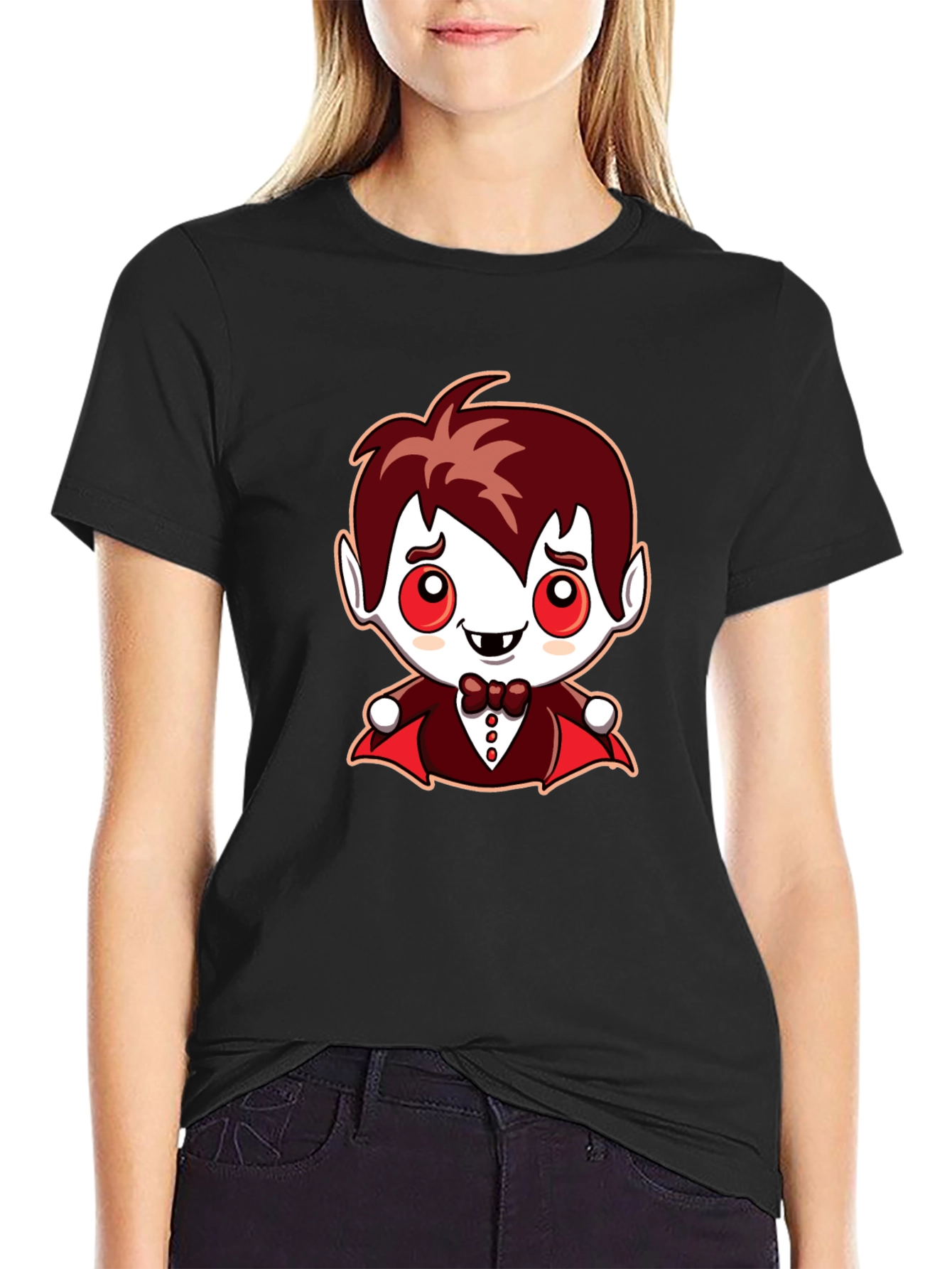 Black Cute Cartoon Vampire Graphic Tee view 2