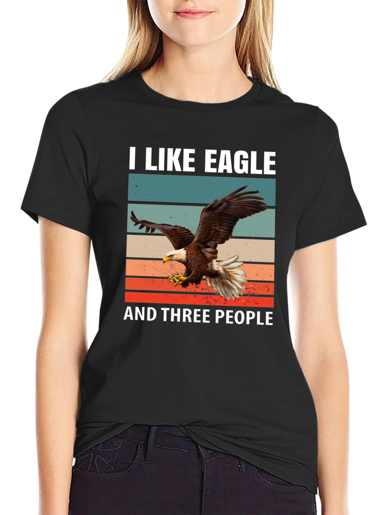 Black I Like Eagle and Three People T-Shirt view 2