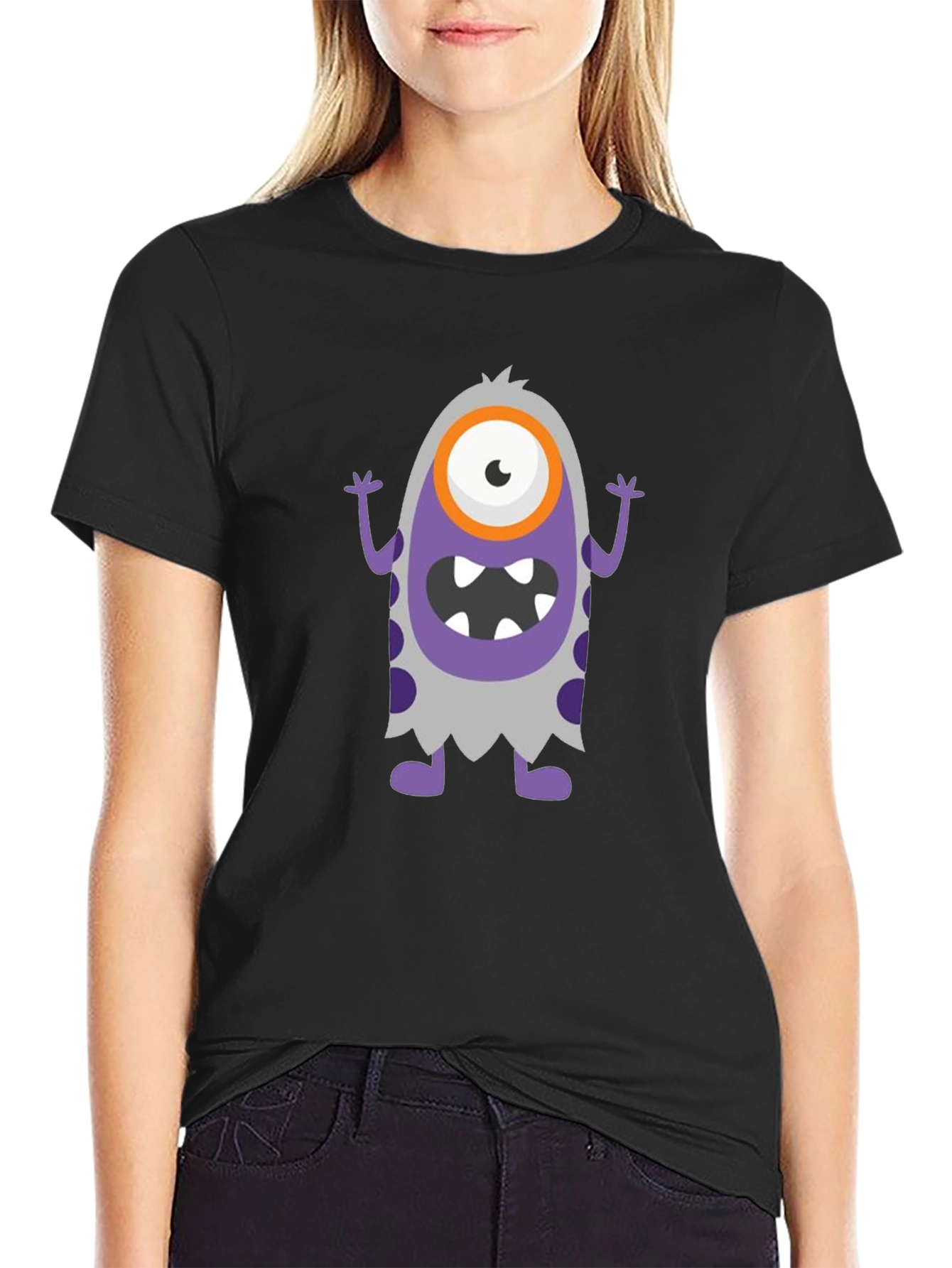 Black Funny Monster Graphic Tee - Black Cotton Shirt view 2