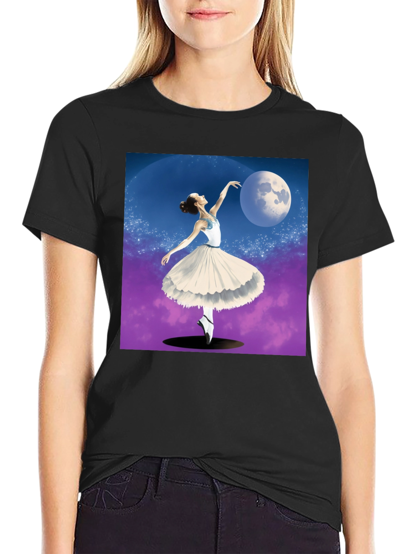 Black Ballerina Moon Dance Graphic Tee - Black view 2
