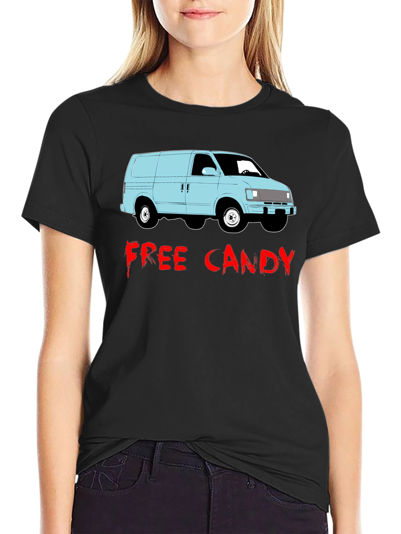 Black Free Candy Van T-Shirt - Funny Graphic Tee view 2