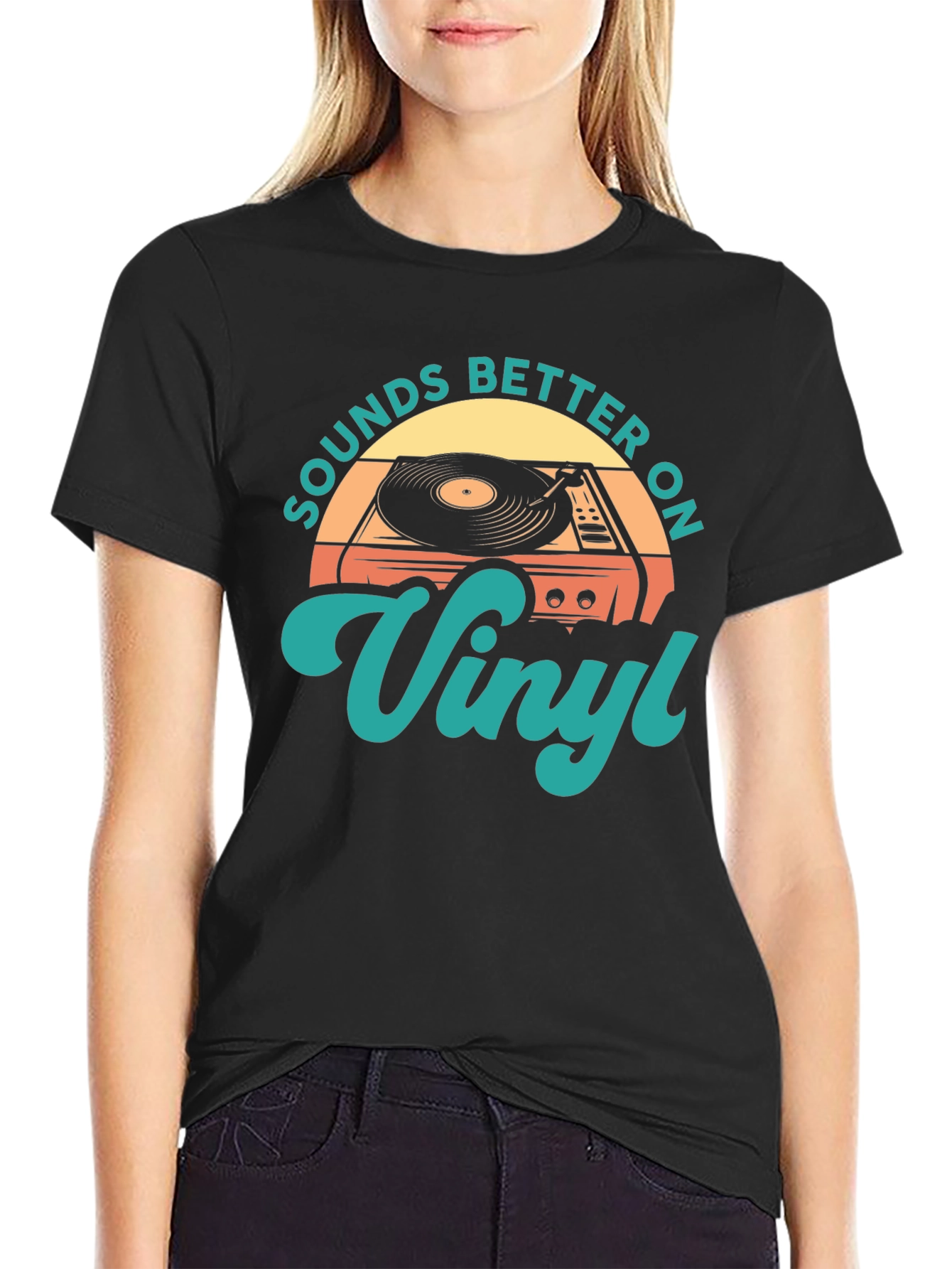 Black Sounds Better On Vinyl Retro T-Shirt view 2