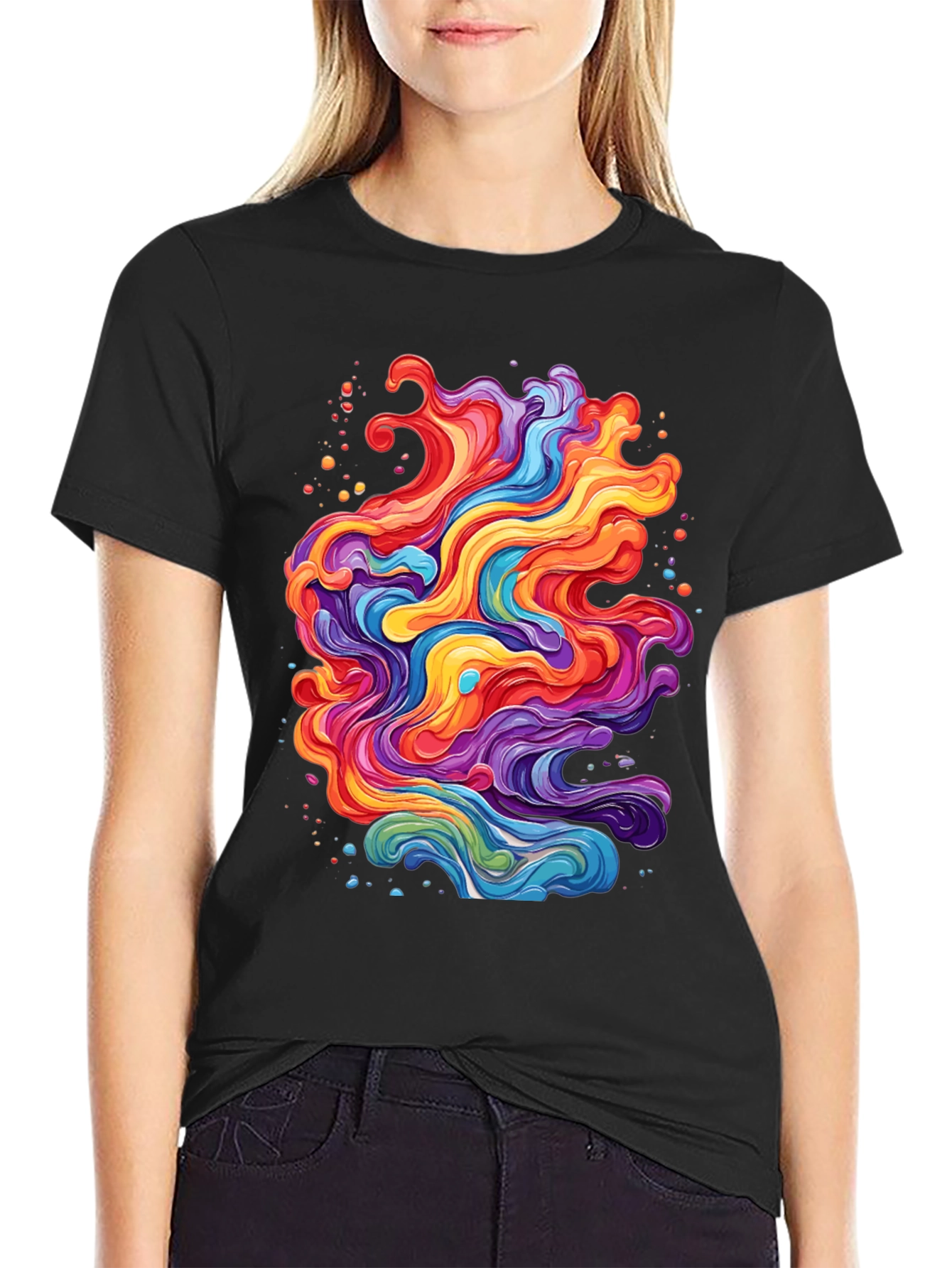 Black Vibrant Abstract Swirl T-Shirt - Black view 2