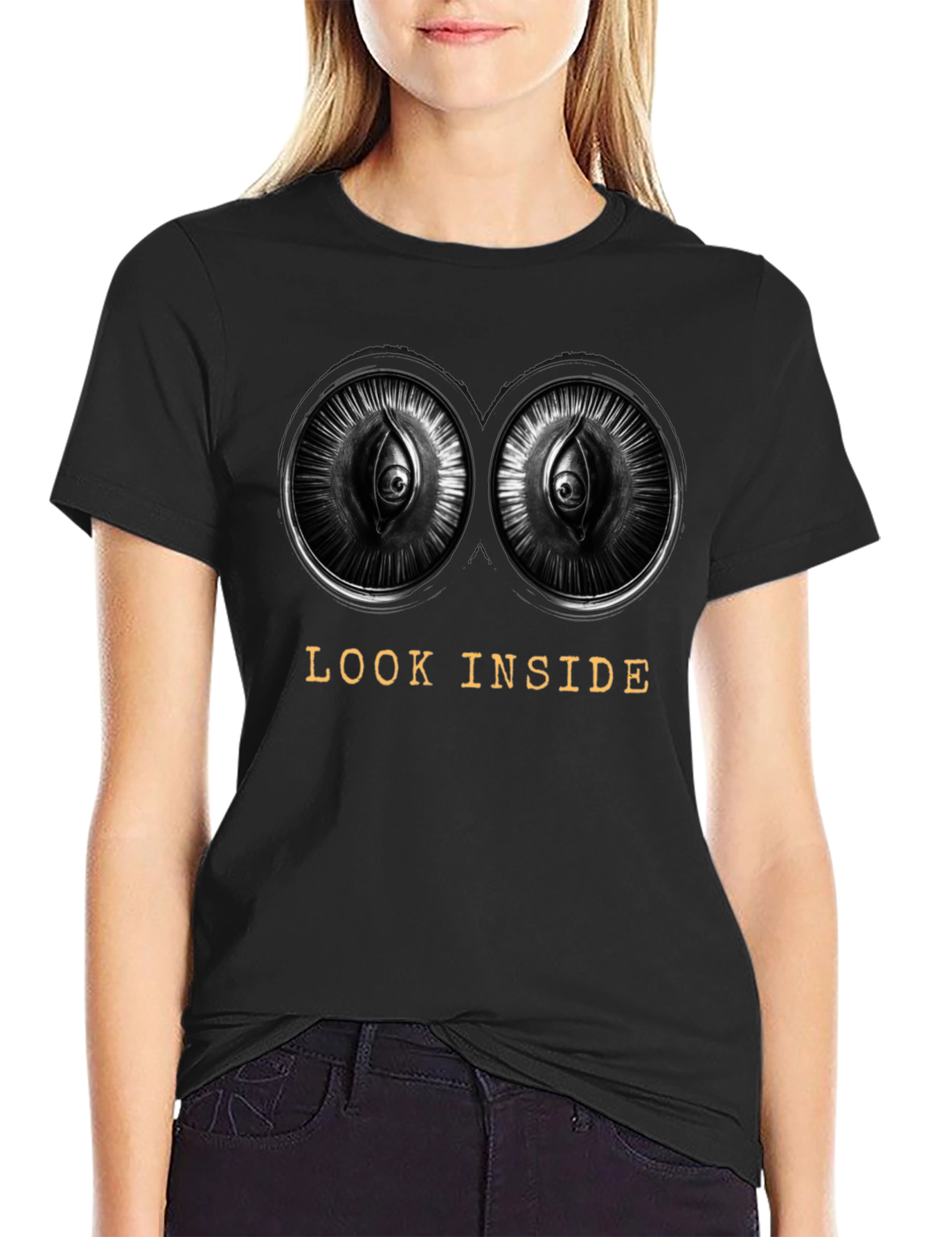 Black Look Inside Graphic Tee - Unique Eye Design view 2