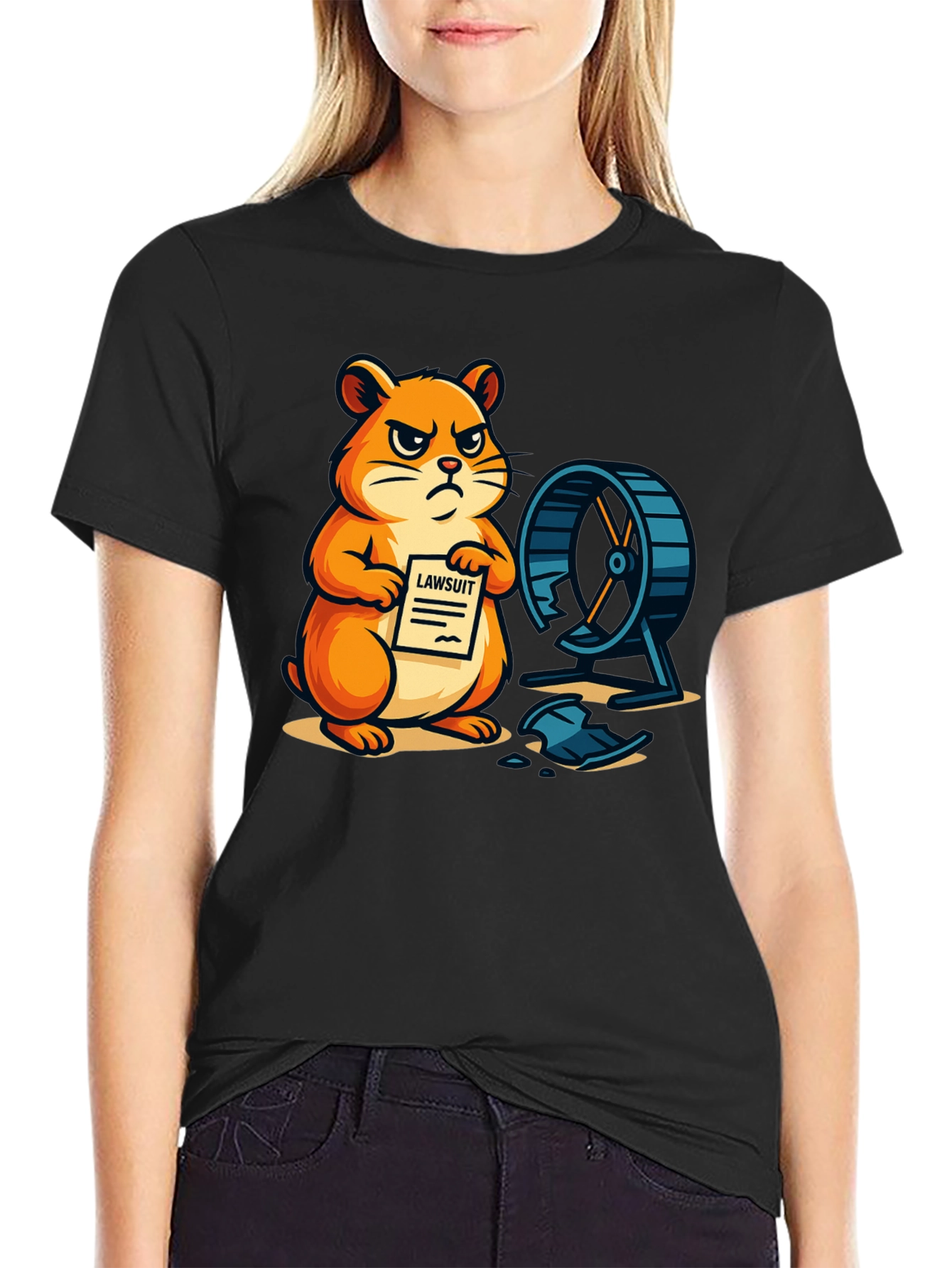 Black Hamster Lawsuit Graphic T-Shirt view 2