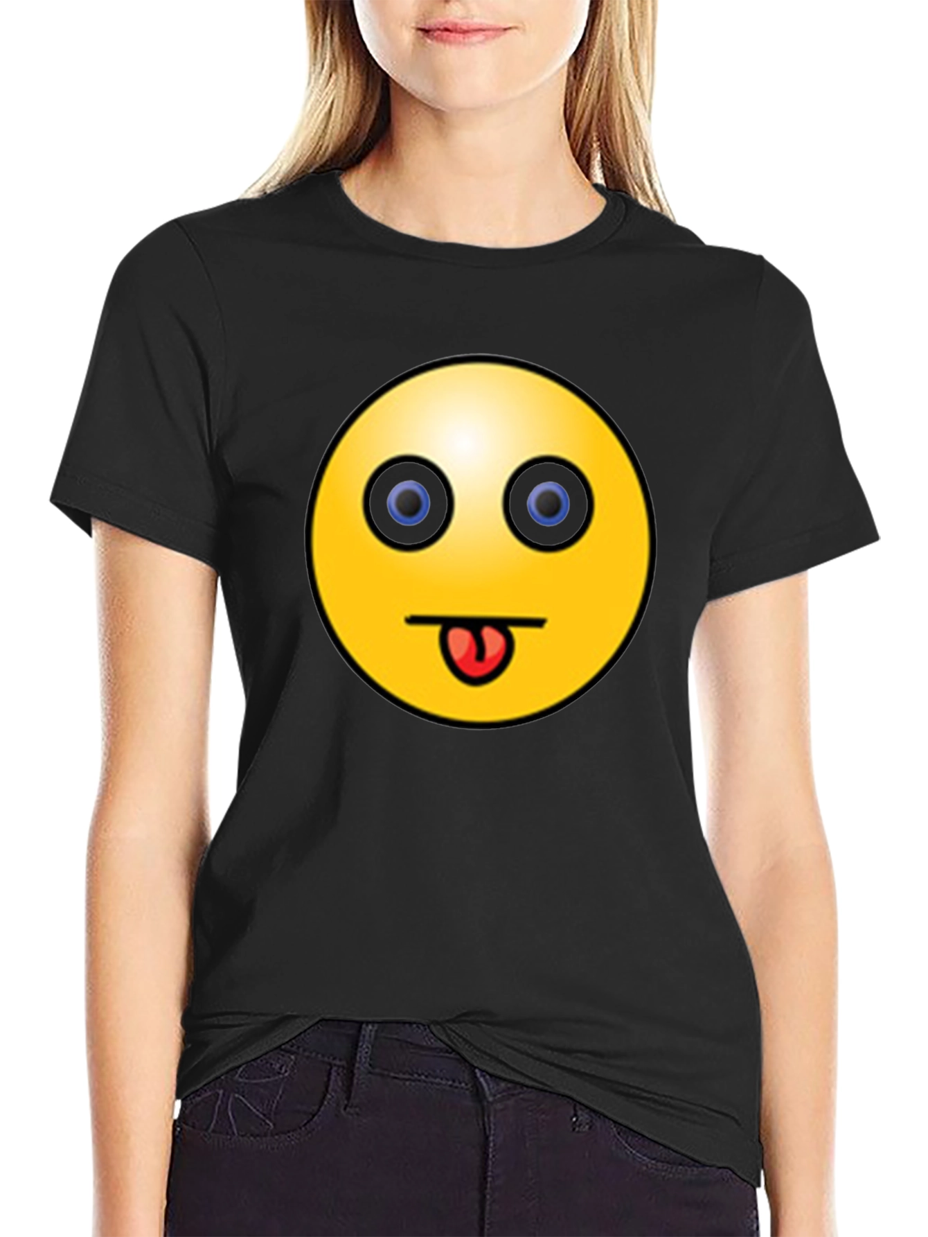 Black Funny Emoji Graphic Black T-Shirt - Tongue Out Smiley view 2
