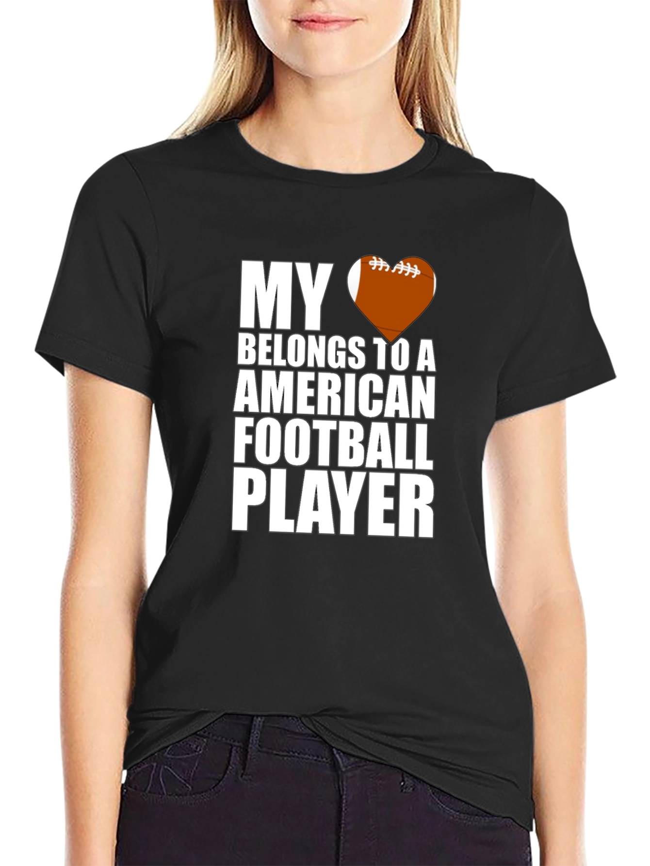 Black My Heart Belongs To Football Player T-Shirt view 2