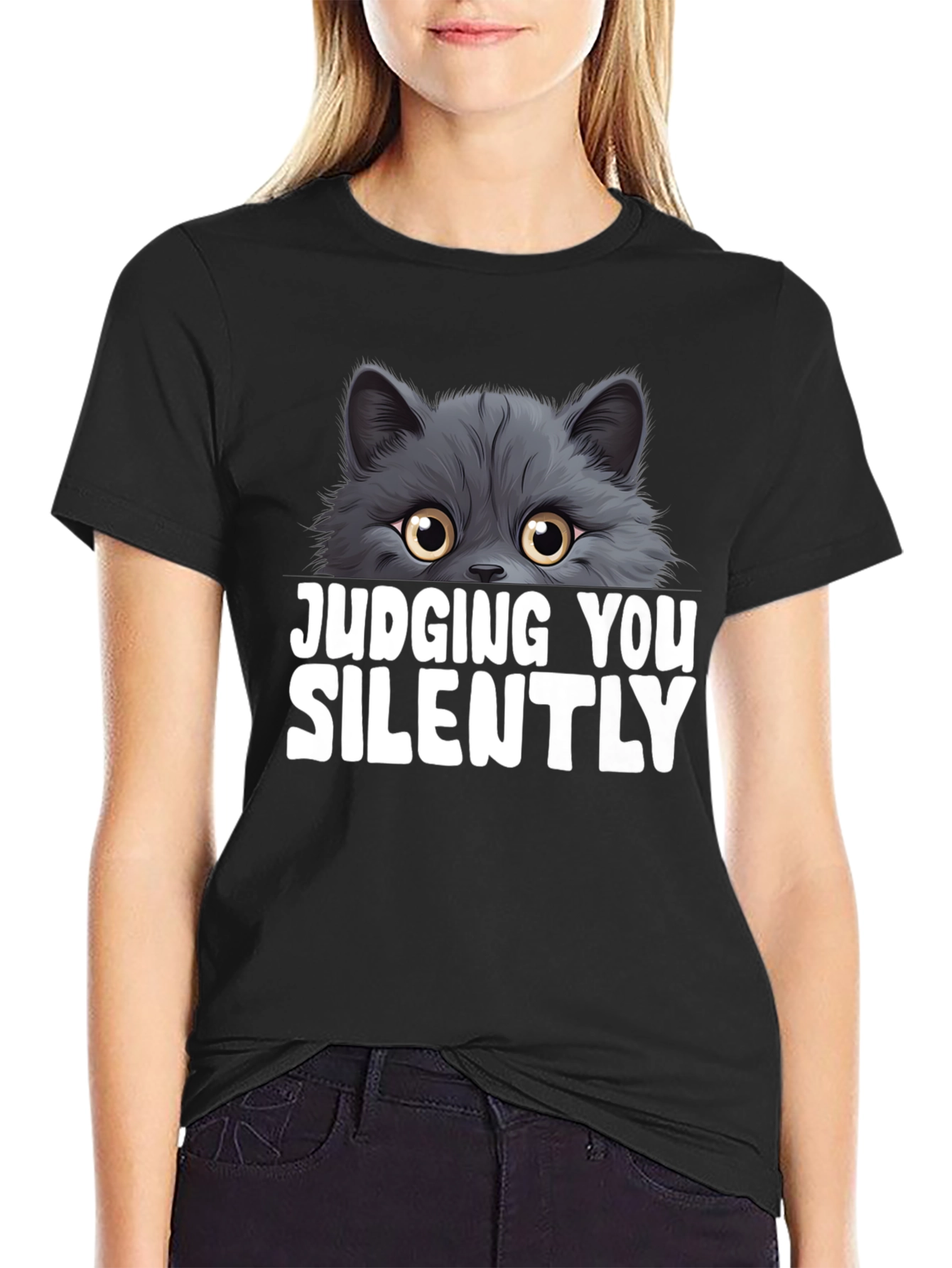 Black Judging You Silently Cat T-Shirt view 2