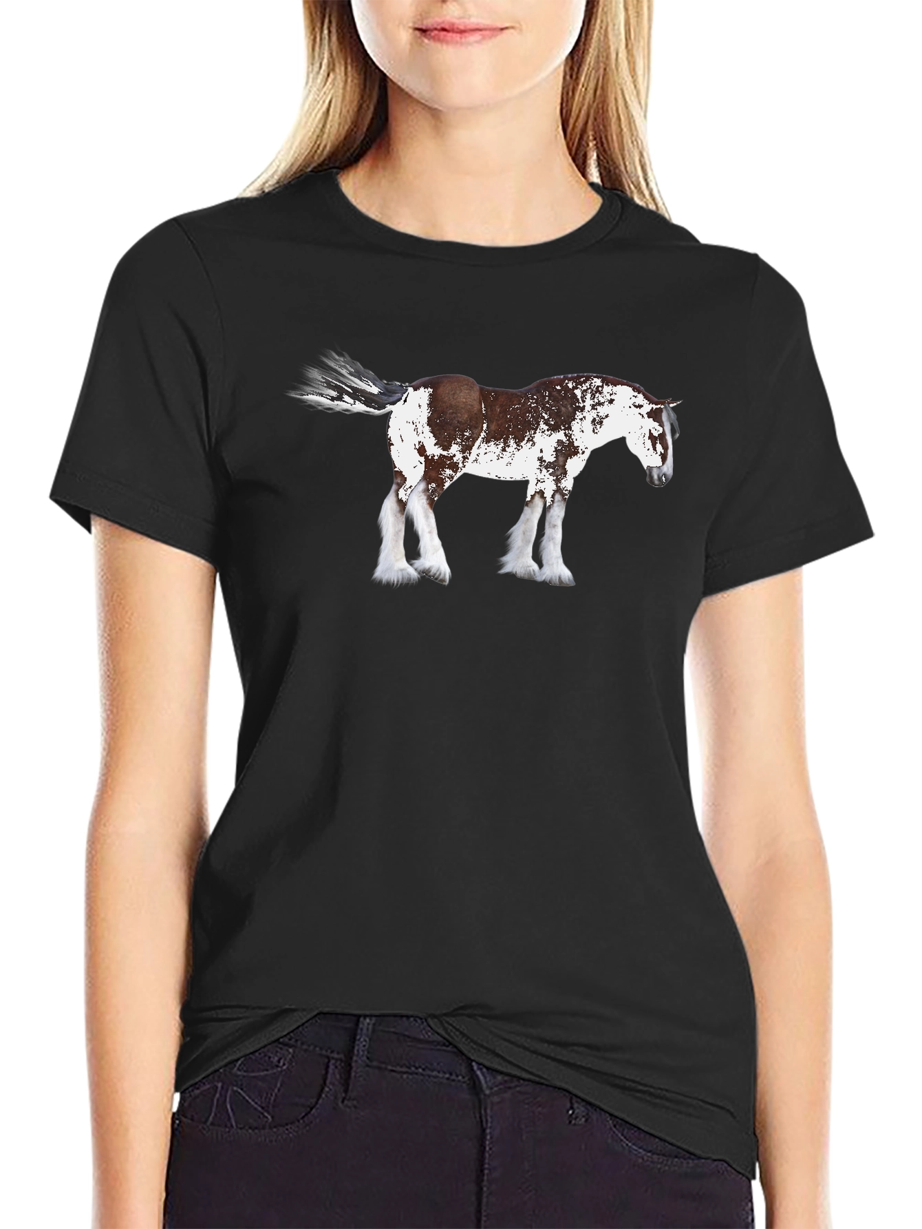 Black Horse Graphic T-Shirt | Black Crew Neck Tee view 2