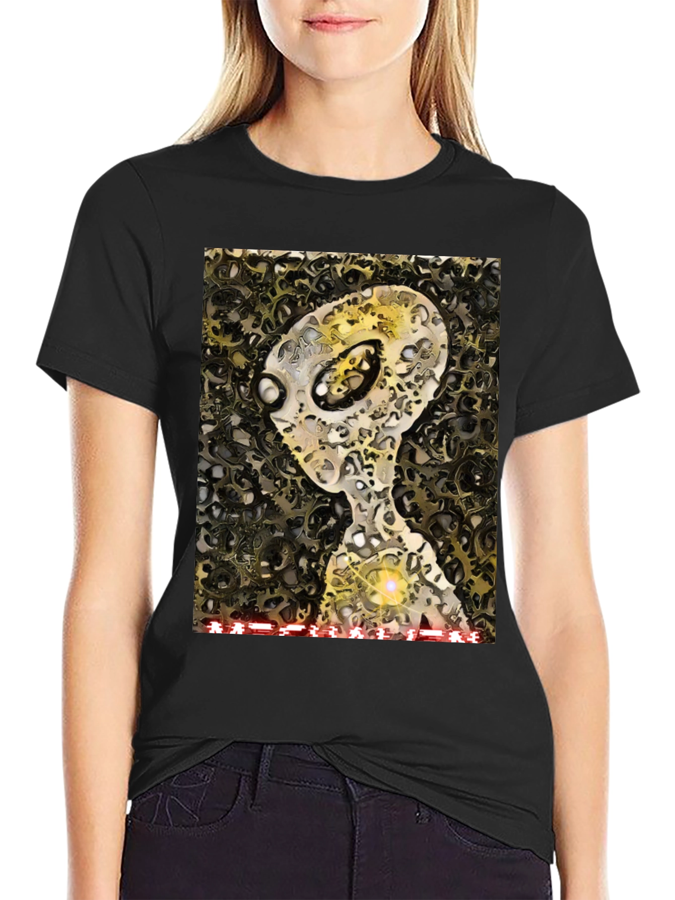 Black Alien Cog T-Shirt - Sci-Fi Graphic Tee view 2