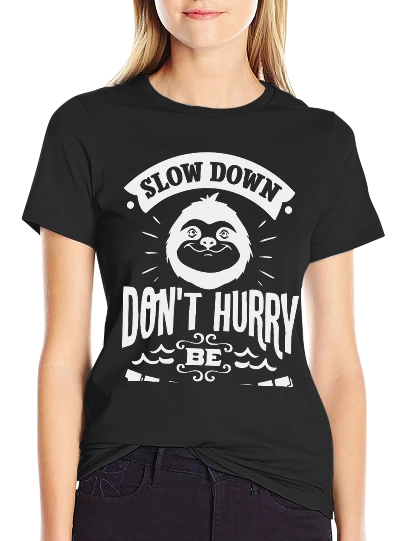 Black Slow Down Sloth Graphic Tee - Relaxed Fit view 2