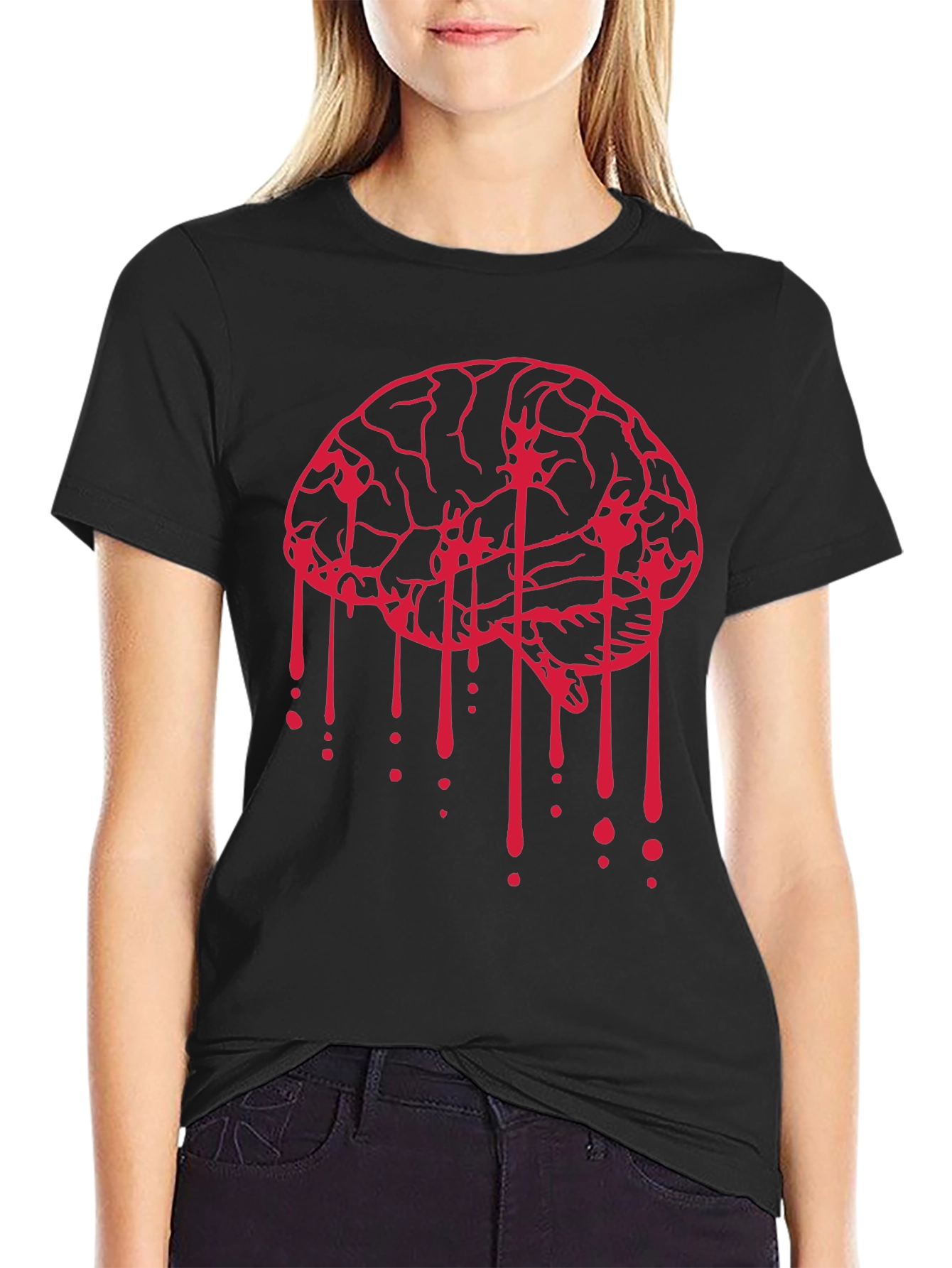 Black Bleeding Brain Graphic Tee - Black view 2