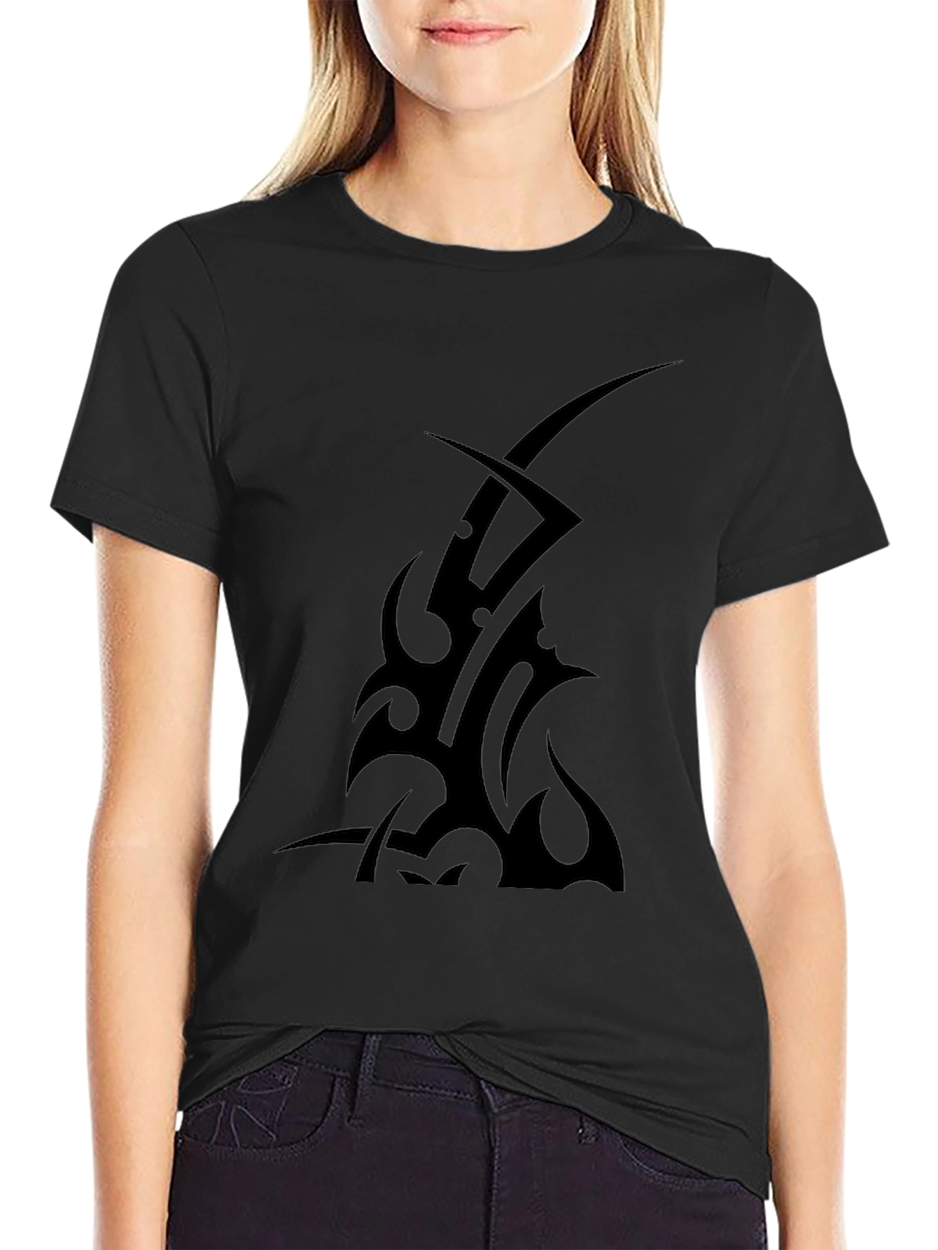 Black Tribal Tattoo Graphic Tee - Black Cotton T-Shirt view 2