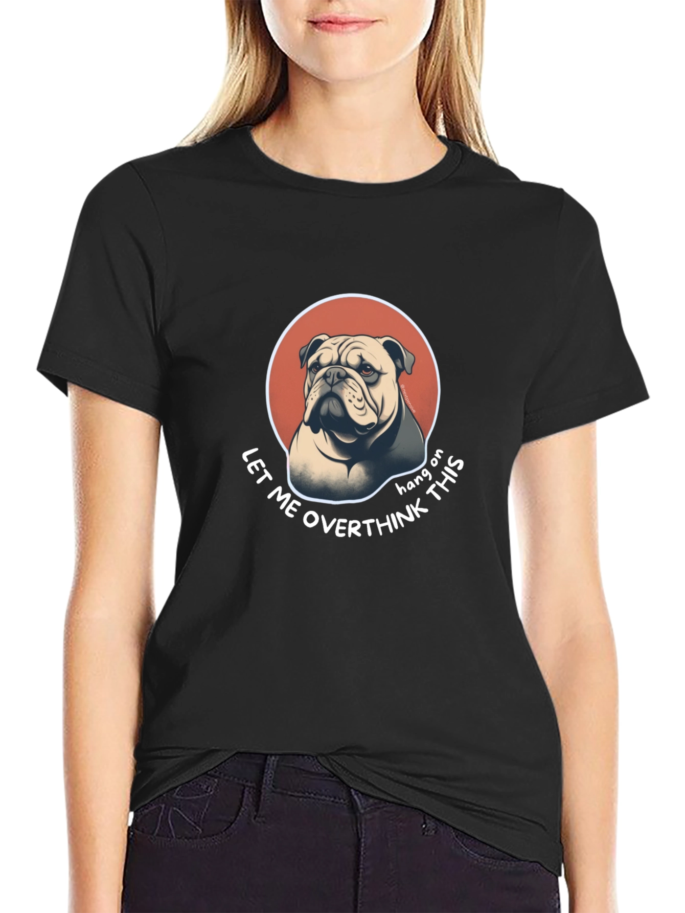 Black Bulldog Overthinking T-Shirt - Funny Graphic Tee view 2