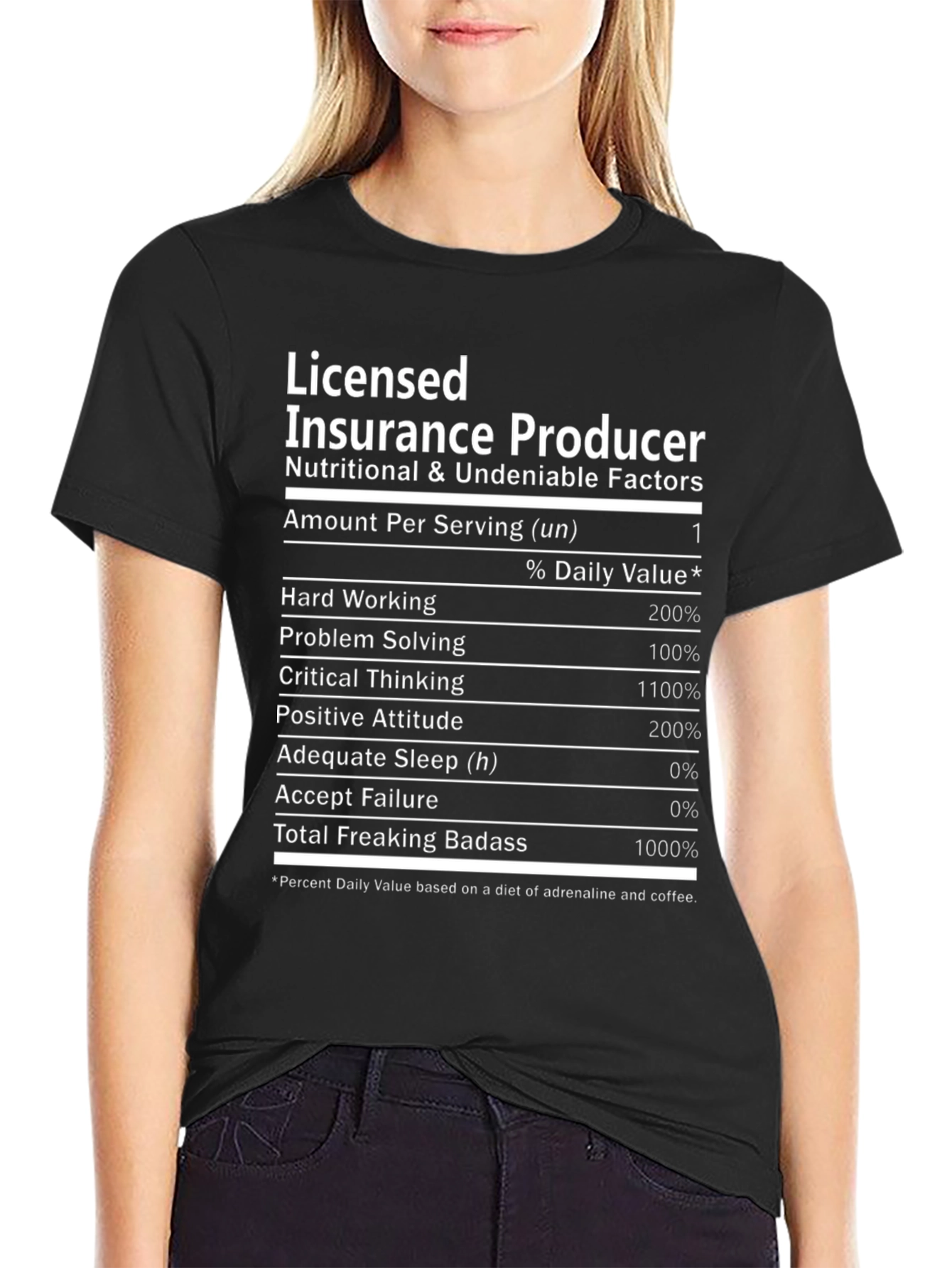 Black Licensed Insurance Producer T-Shirt - Nutrition Facts view 2