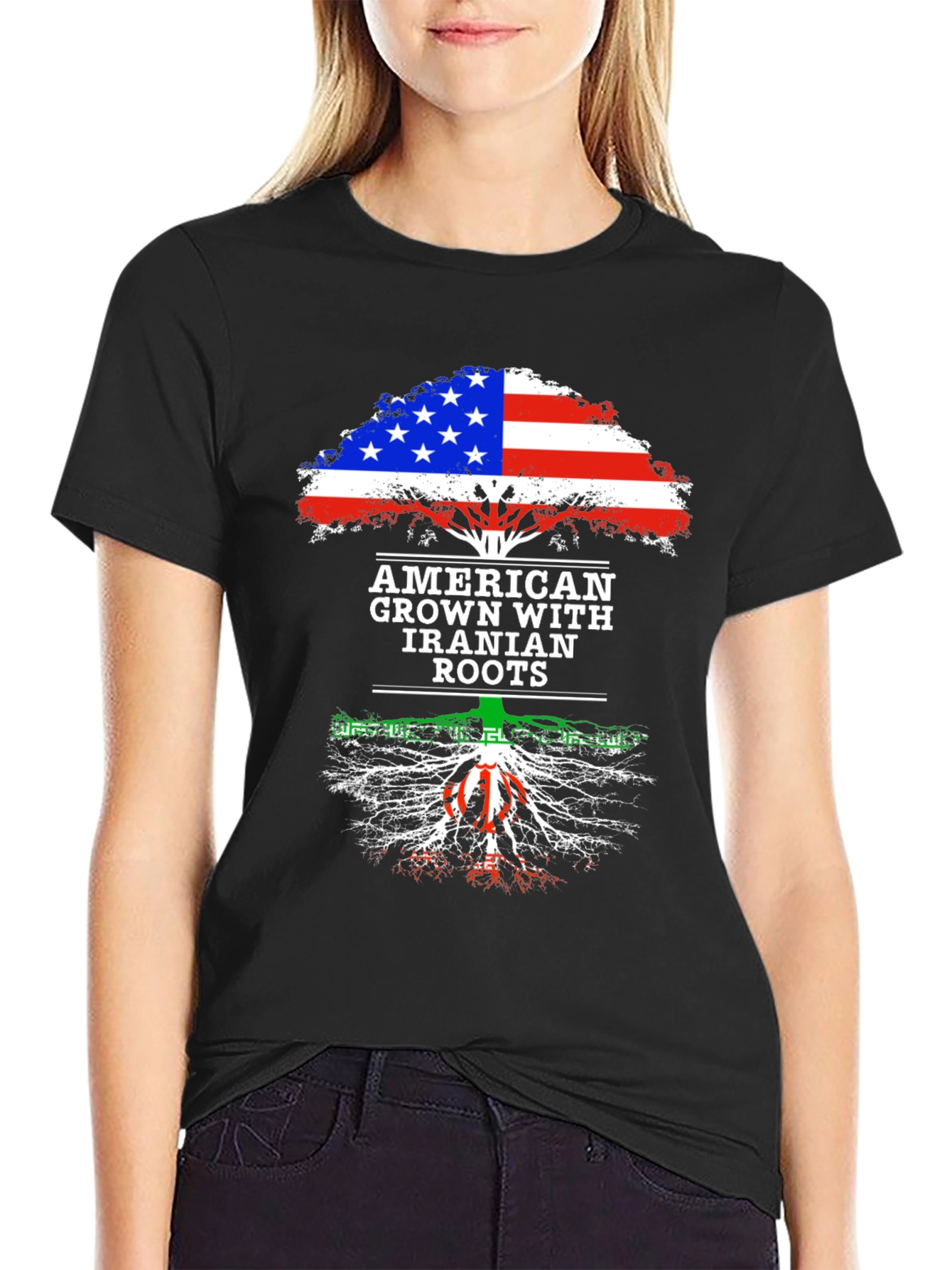 Black American Grown Iranian Roots T-Shirt view 2