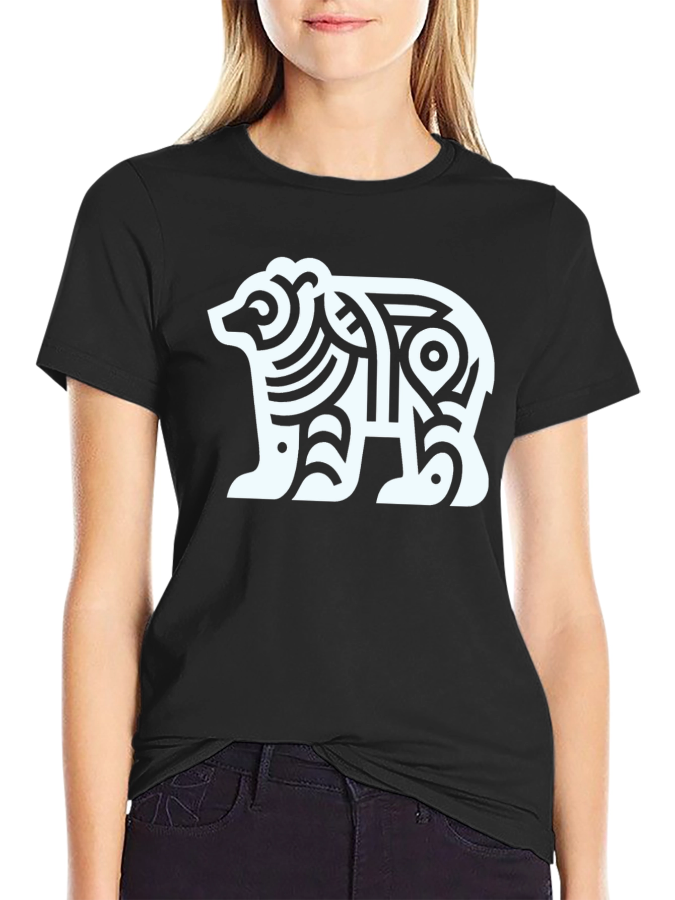 Black Geometric Bear Graphic Tee - Black Cotton Blend view 2