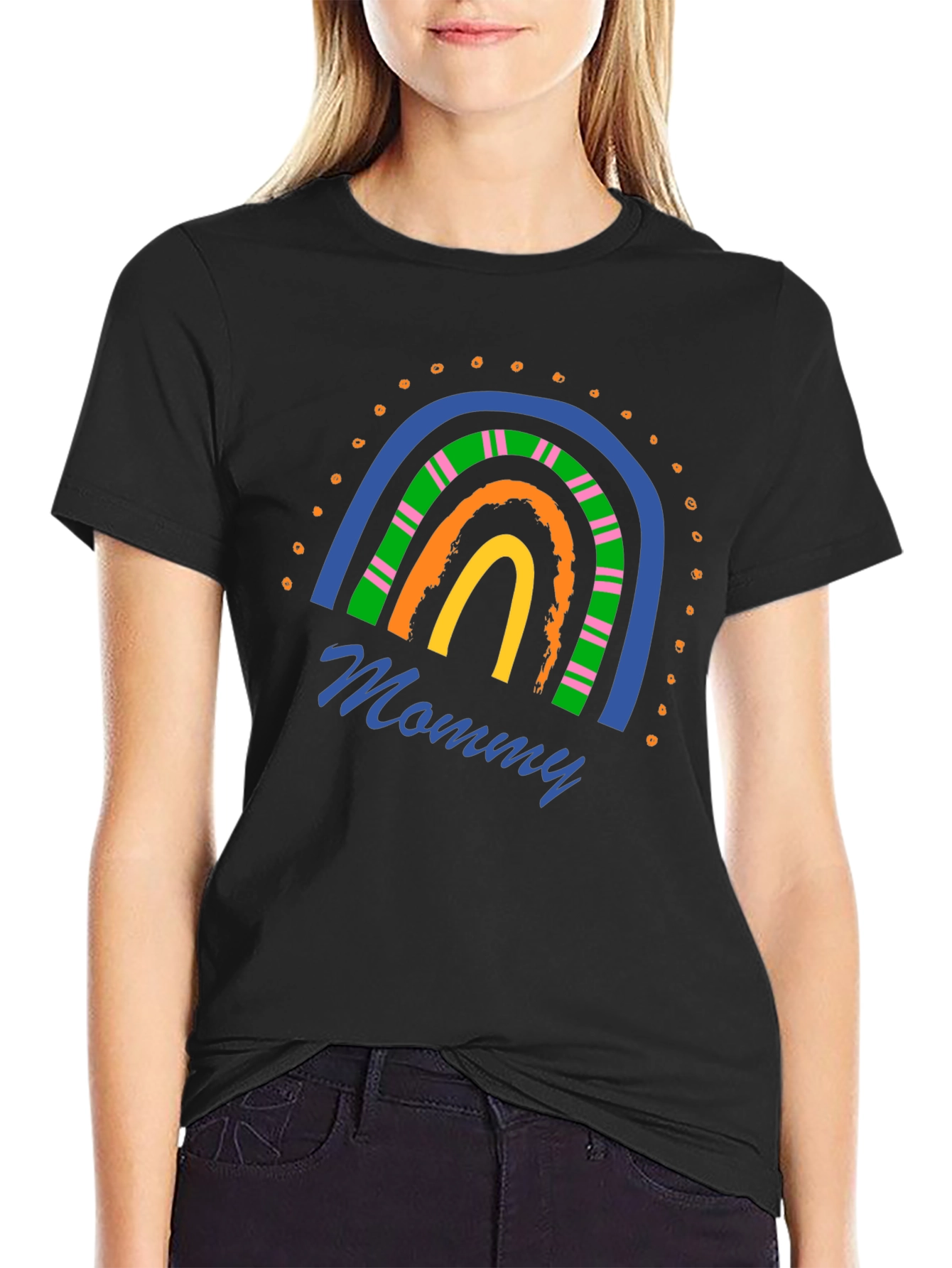 Black Mommy Rainbow Graphic T-Shirt - Stylish Casual Wear view 2