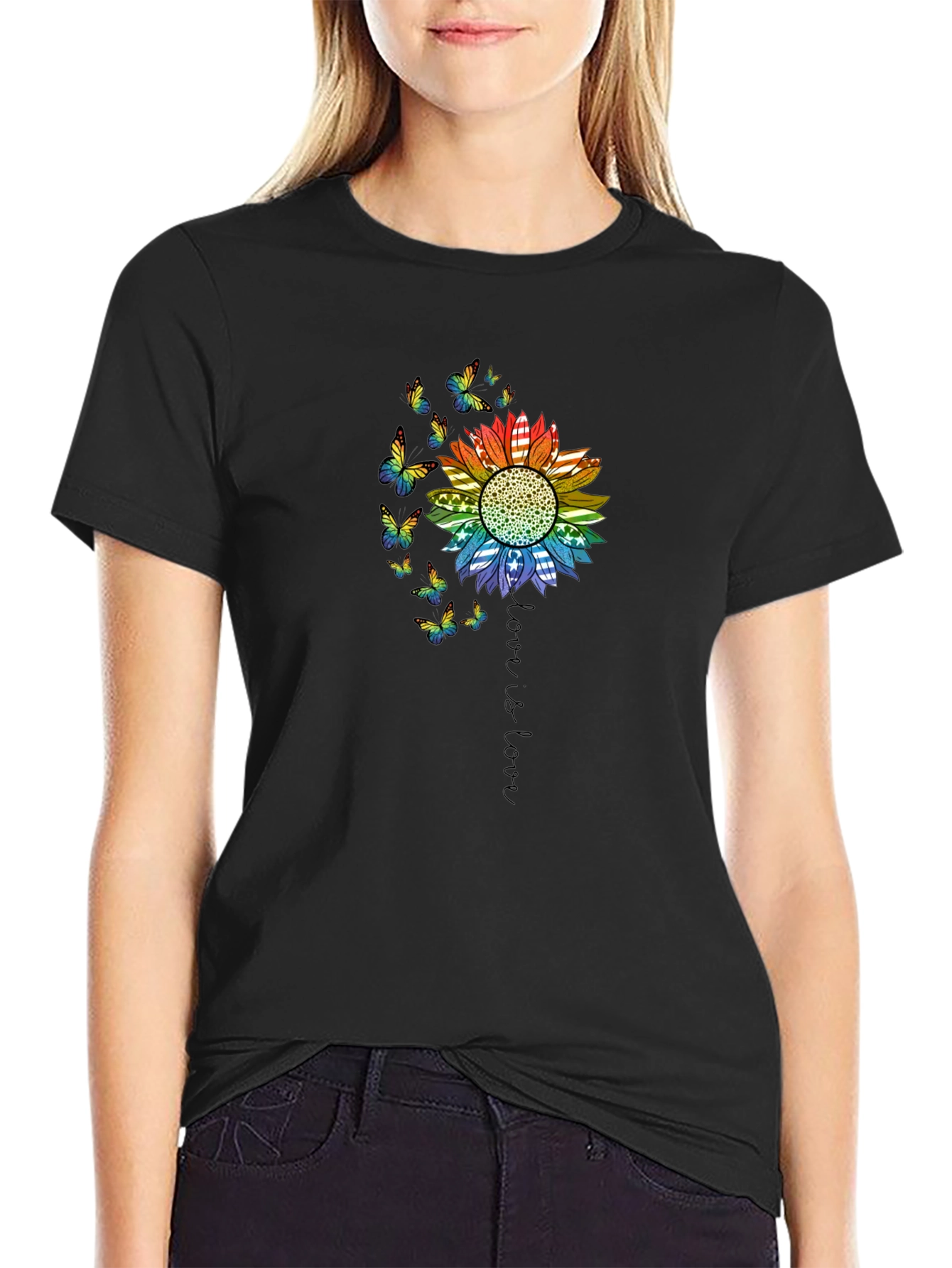 Black Love is Love Rainbow Sunflower Tee view 2