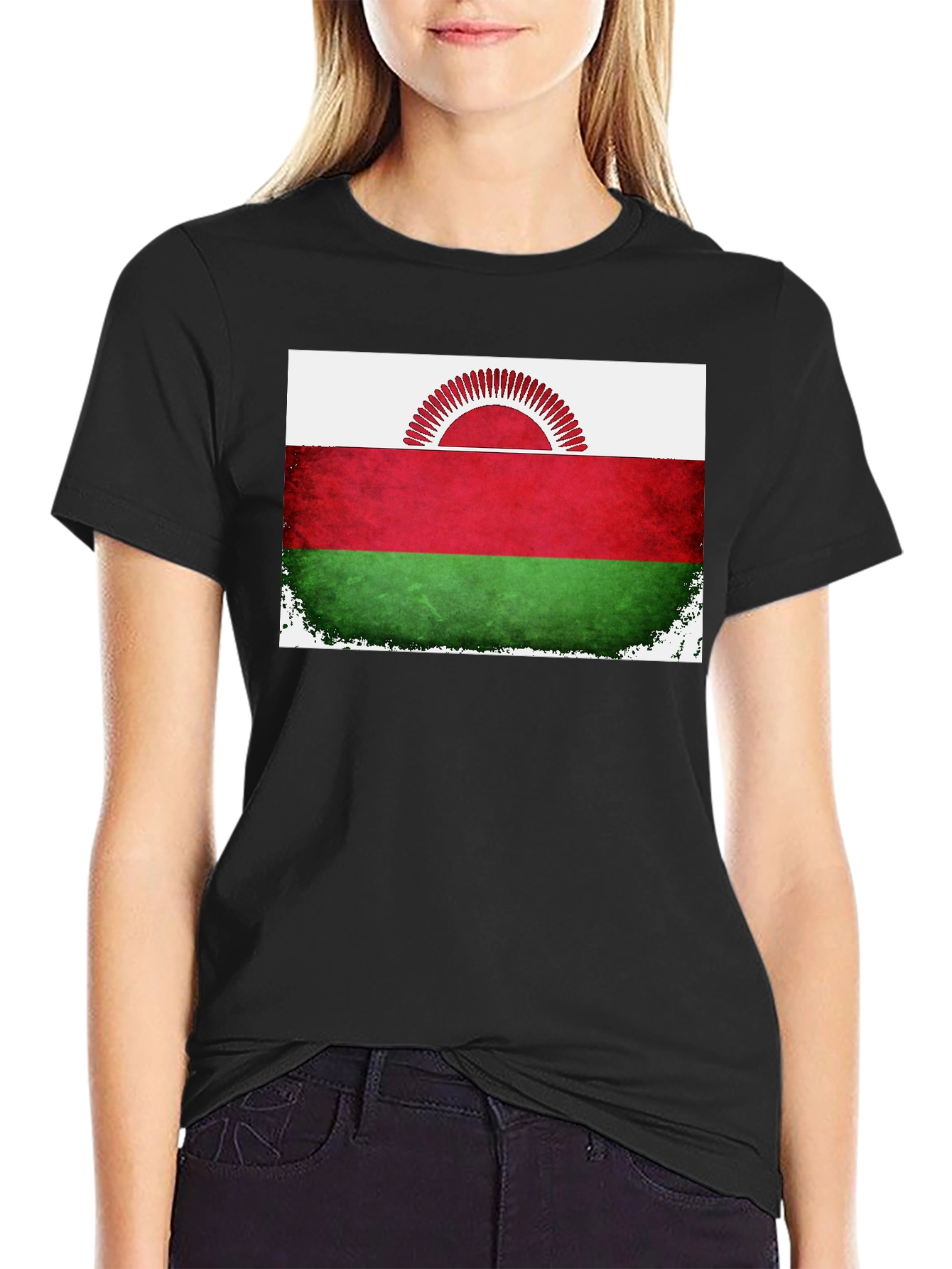 Black Malawi Flag Graphic T-Shirt view 2