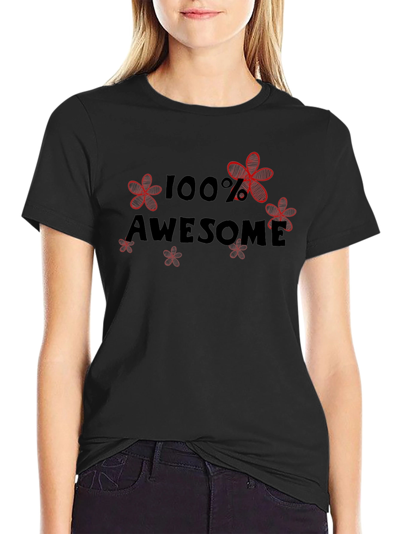 Black 100% Awesome Floral Graphic Tee - Black Cotton Blend view 2