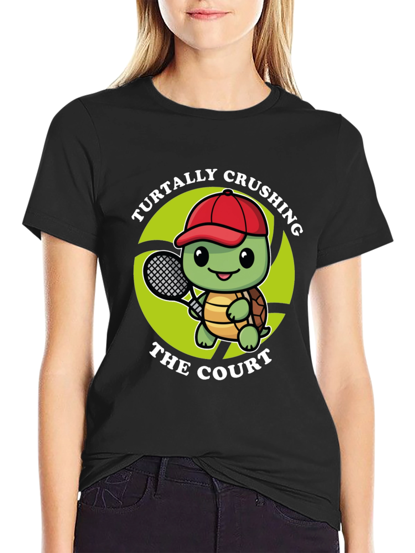 Black Turtally Crushing It! Tennis Turtle Graphic Tee view 2