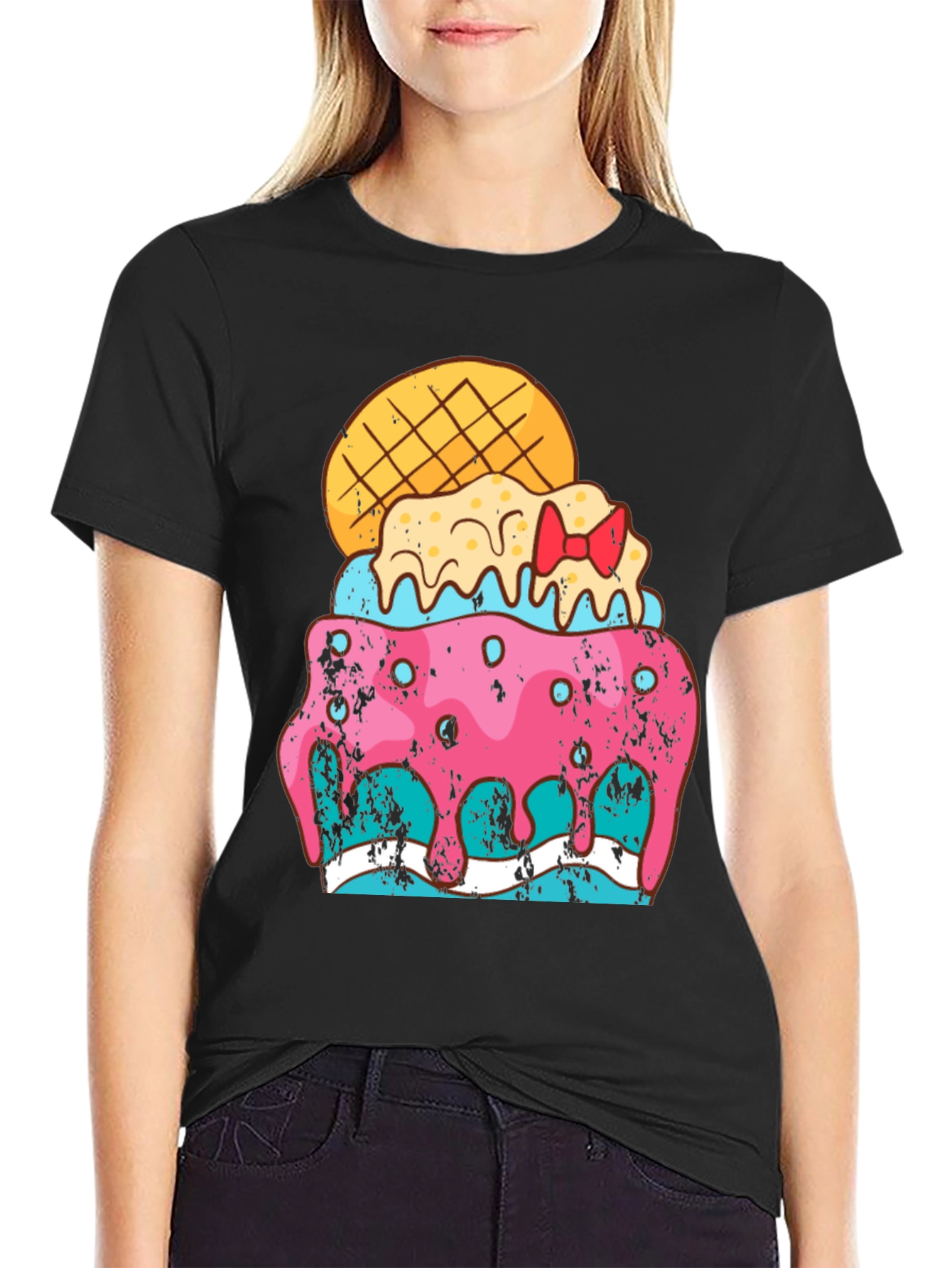 Black Fun Ice Cream Treat Graphic Tee - Black Cotton Blend Shirt view 2
