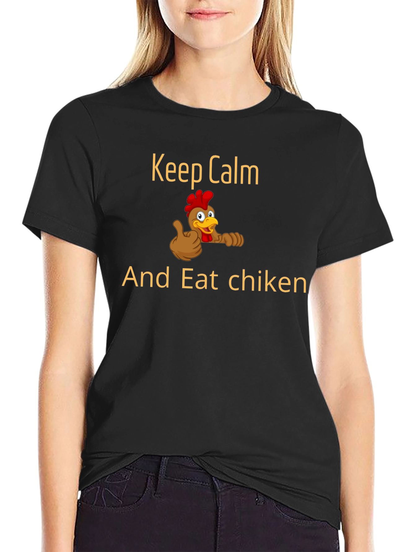 Black Keep Calm & Eat Chiken Graphic T-Shirt - Funny Chicken Lover Tee view 2