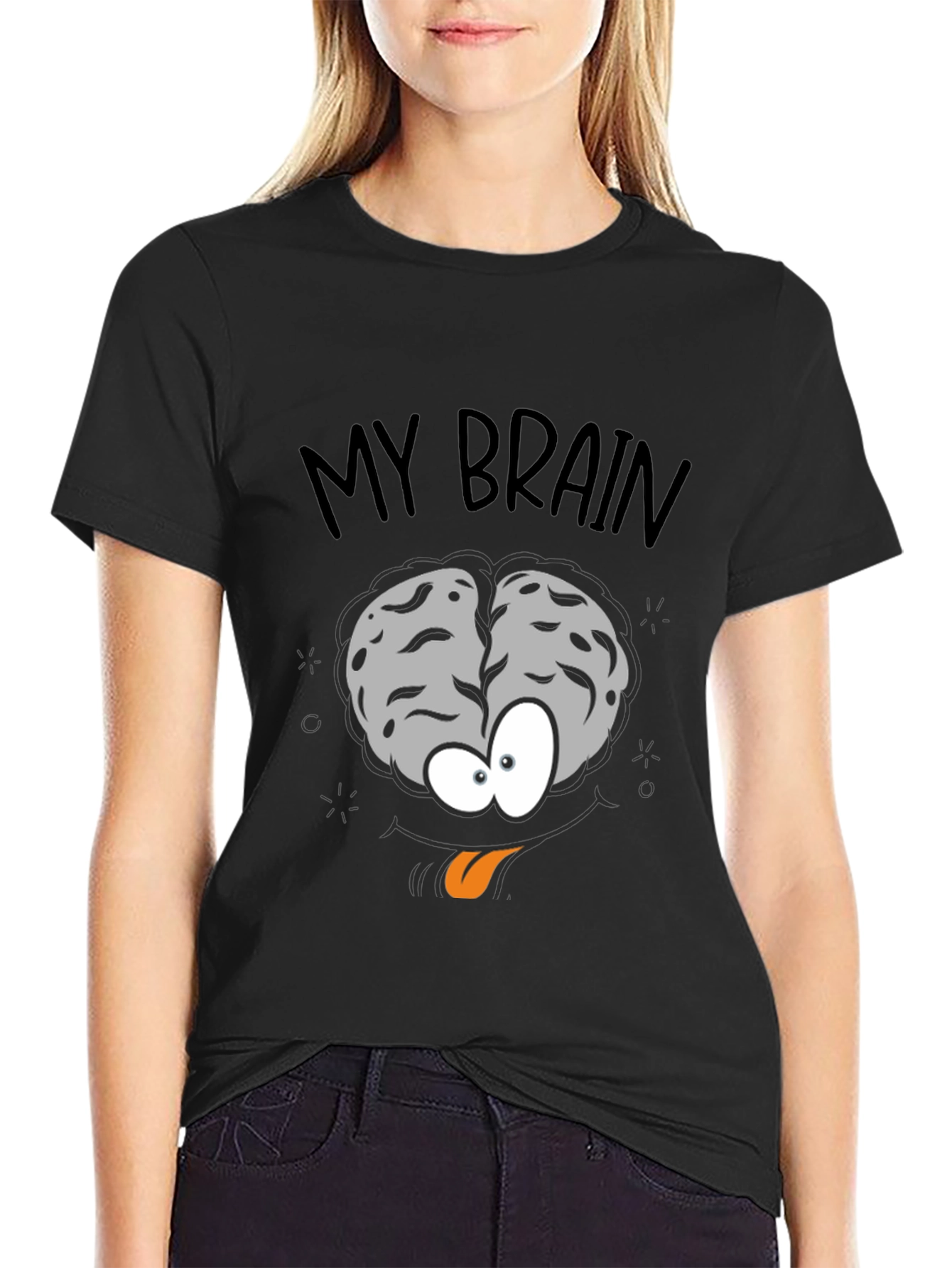Black My Brain Graphic Print Crew Neck T-Shirt view 2