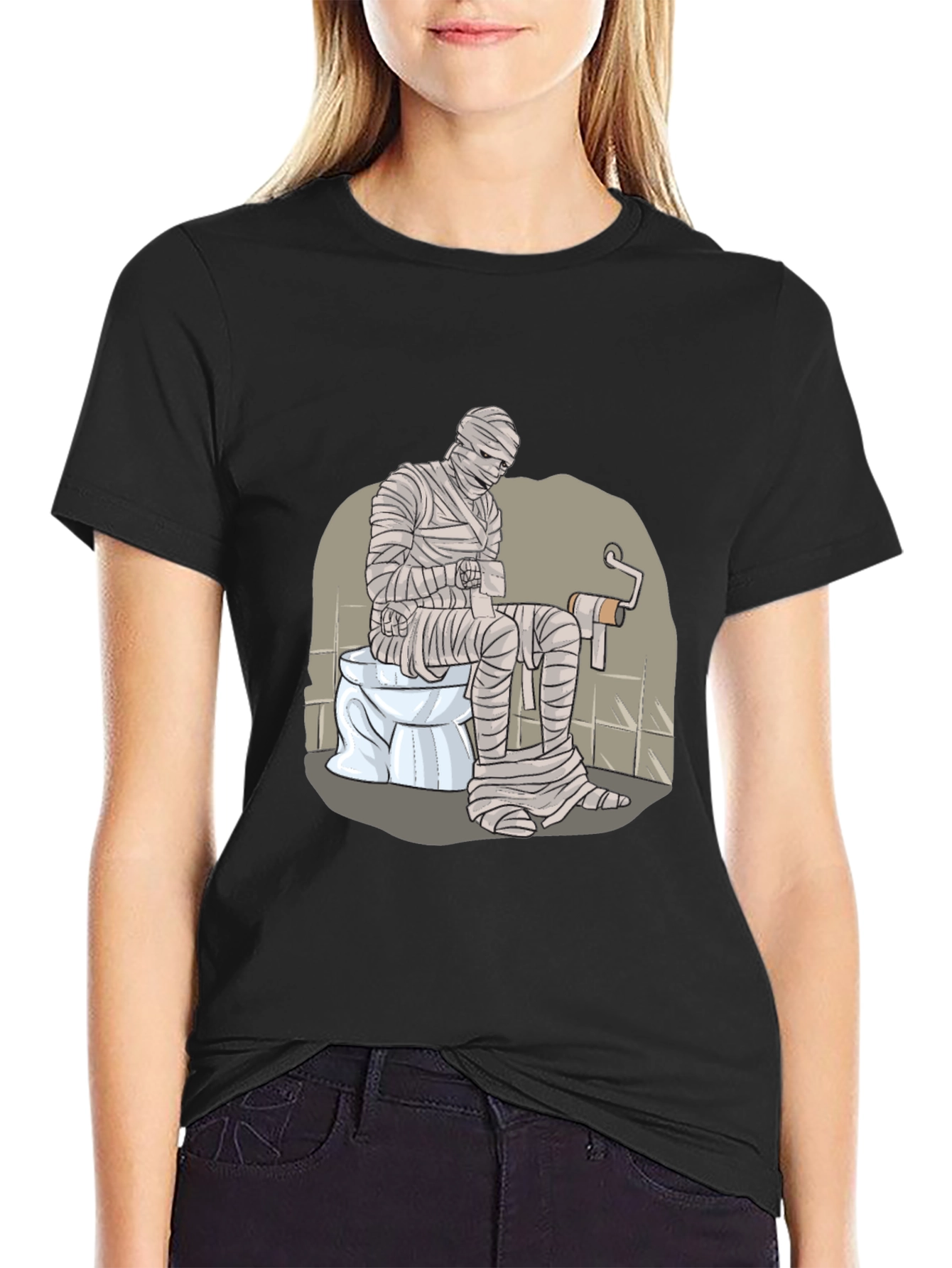 Black Mummy on Toilet Graphic Tee - Funny Halloween T-Shirt view 2