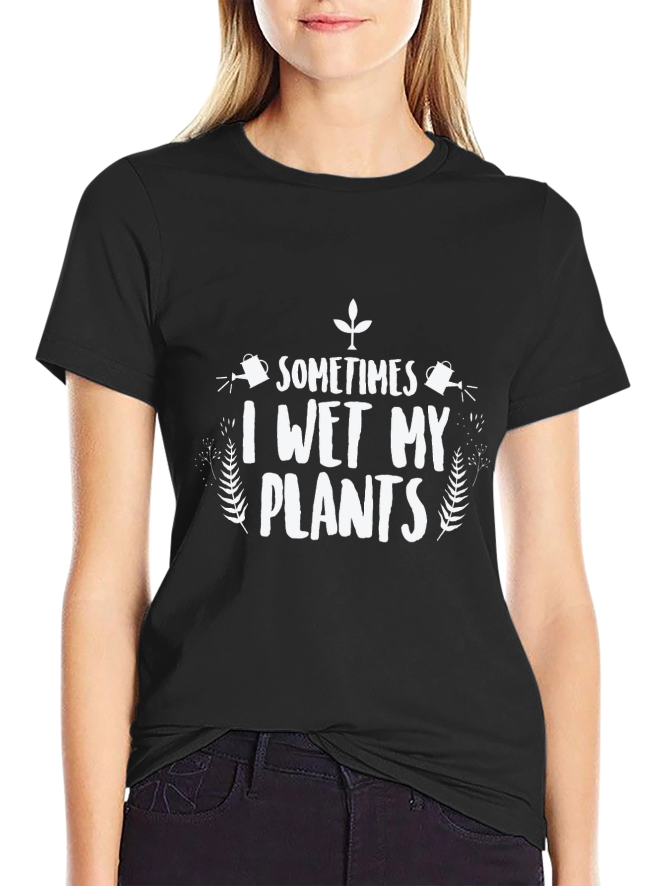 Black Funny "I Wet My Plants" Graphic T-Shirt view 2