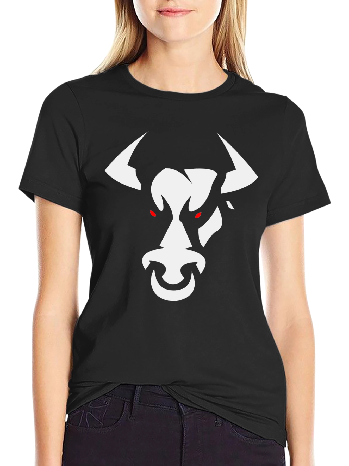 Black Black T-Shirt with White Bull Graphic view 2