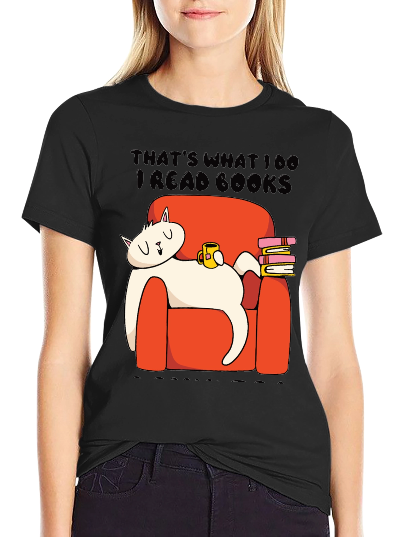 Black I Read Books Cat Graphic T-Shirt view 2