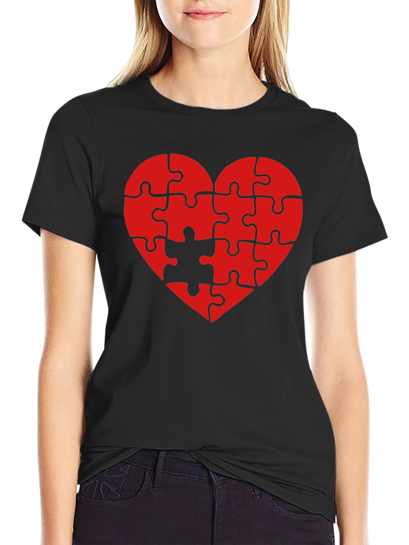 Black Heart Puzzle Piece T-Shirt - Love Completes You view 2