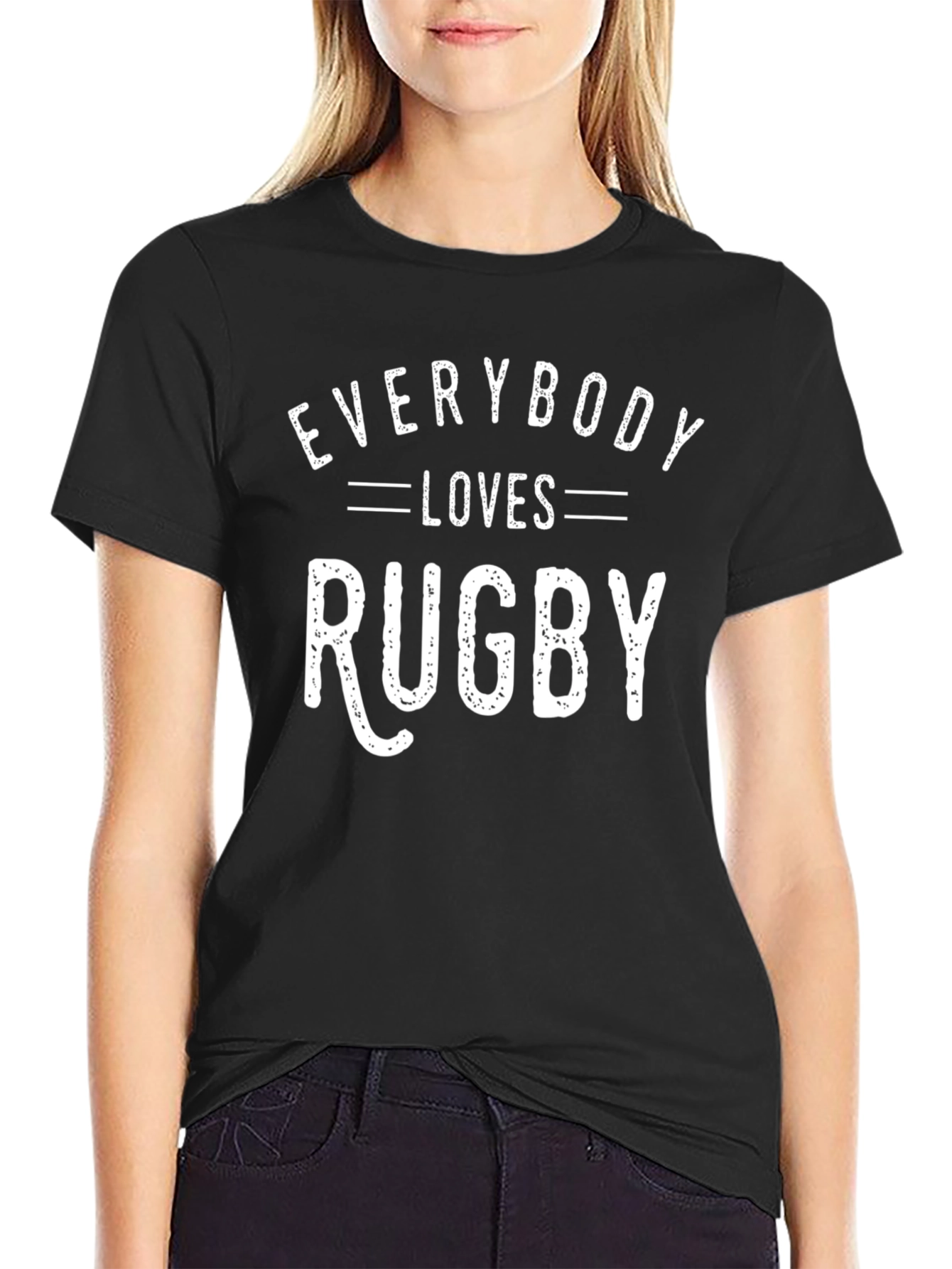 Black Everybody Loves Rugby Graphic T-Shirt view 2