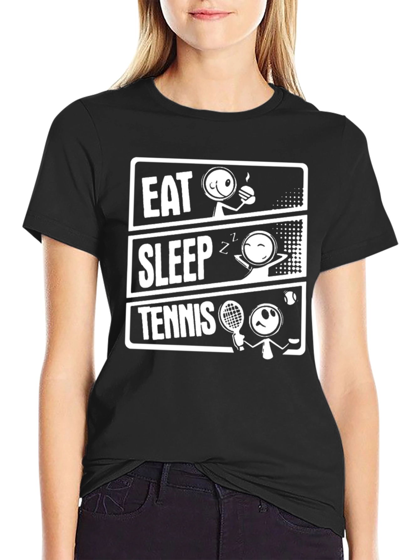 Black Eat Sleep Tennis Black Graphic T-Shirt view 2