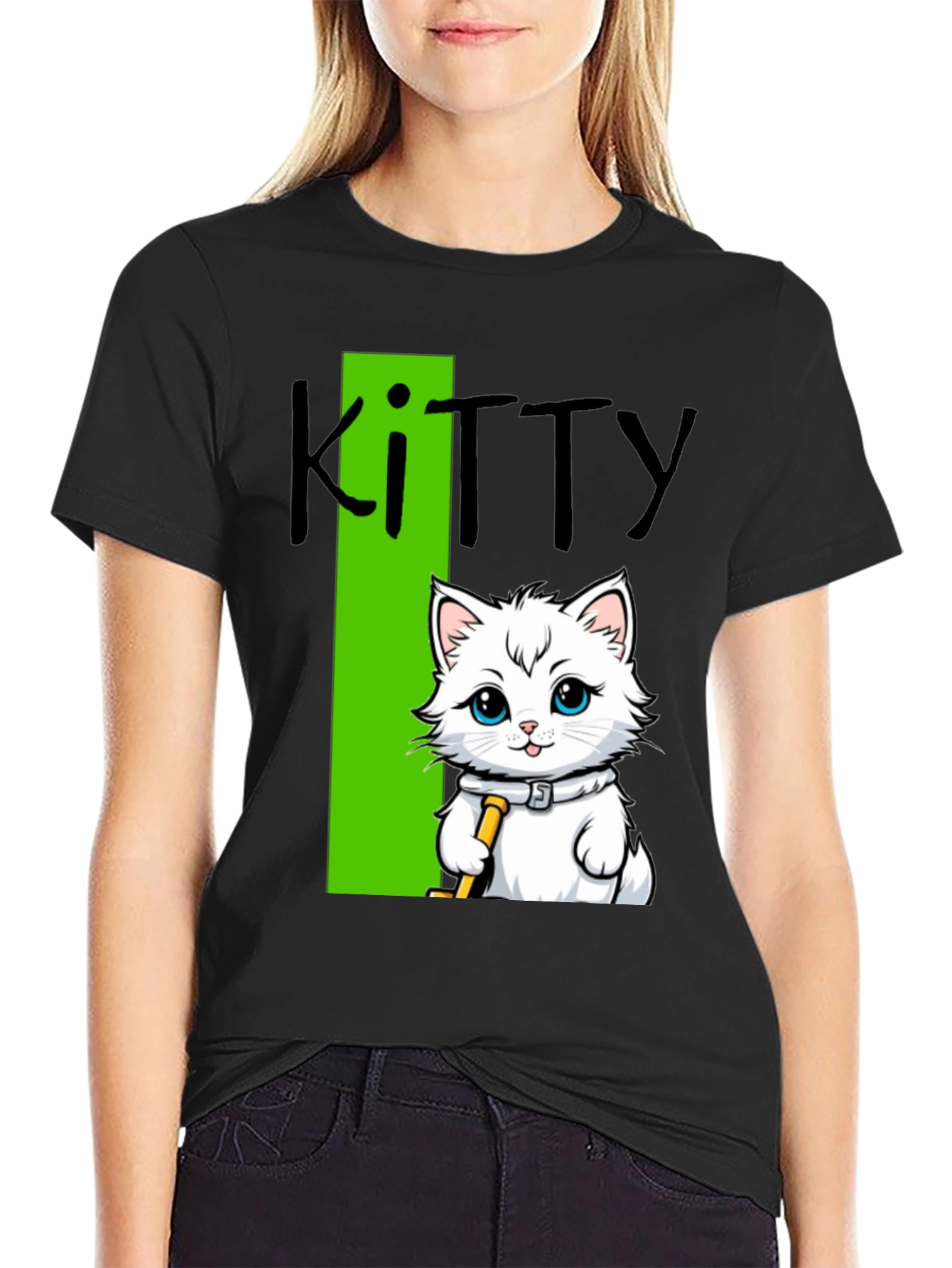 Black Kitty Cat T-Shirt - Fun Novelty Tee view 2